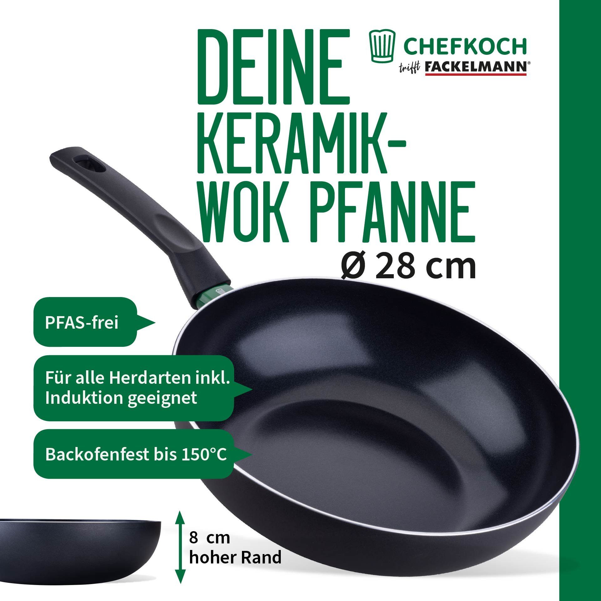 Chefkoch trifft Fackelmann Wok Wokpfanne, Bratpfanne, Kochgeschirr, Aluminium-Wok