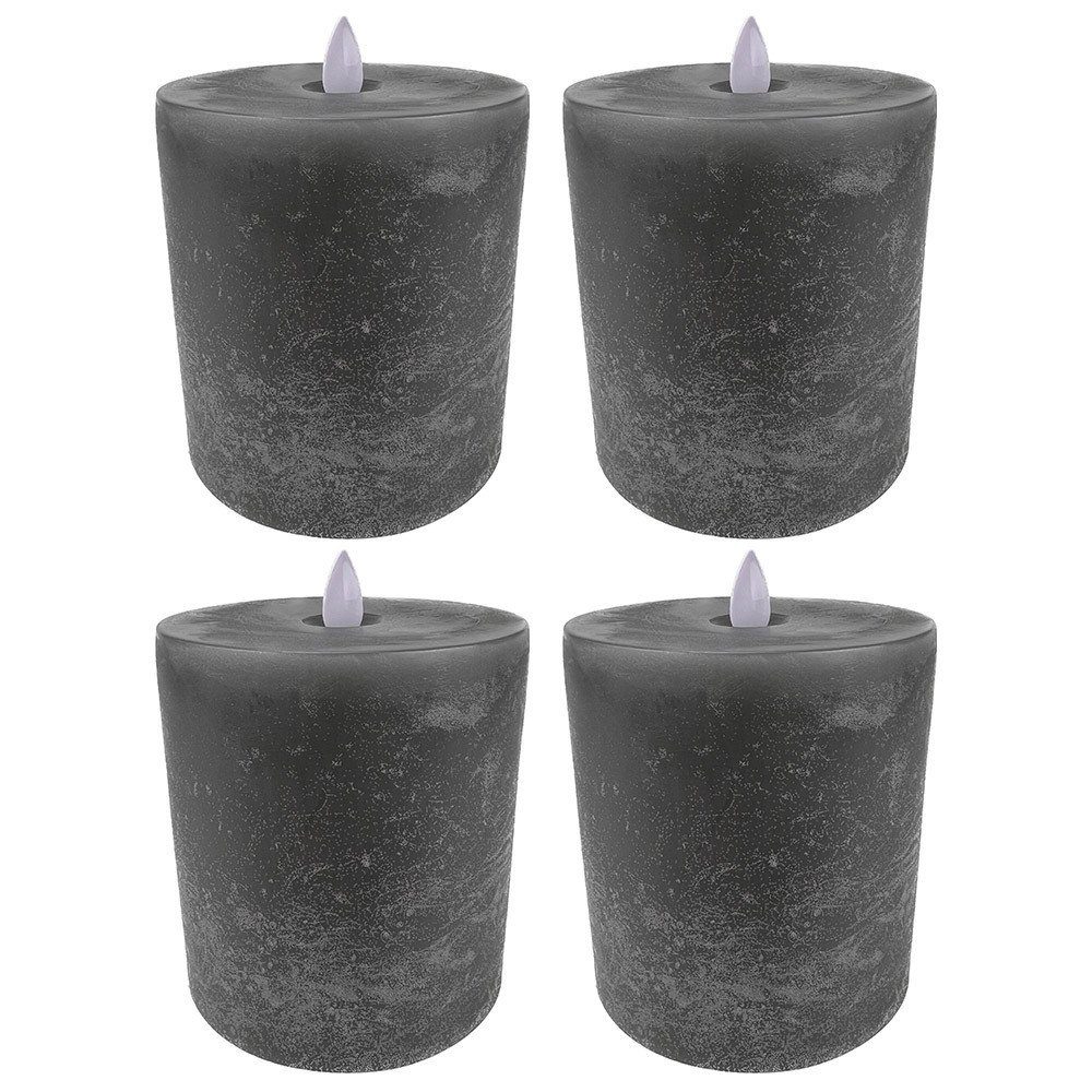 SOMPEX LED-Kerze 4er Set Flame LED Свечи grau 10x11cm, Echtwachskerzen fernbedienbar (Set, 4-tlg., 4 Свечи, Höhe 11cm, Durchmesser 10cm), fernbedienbar, integrierter Timer, Echtwachs