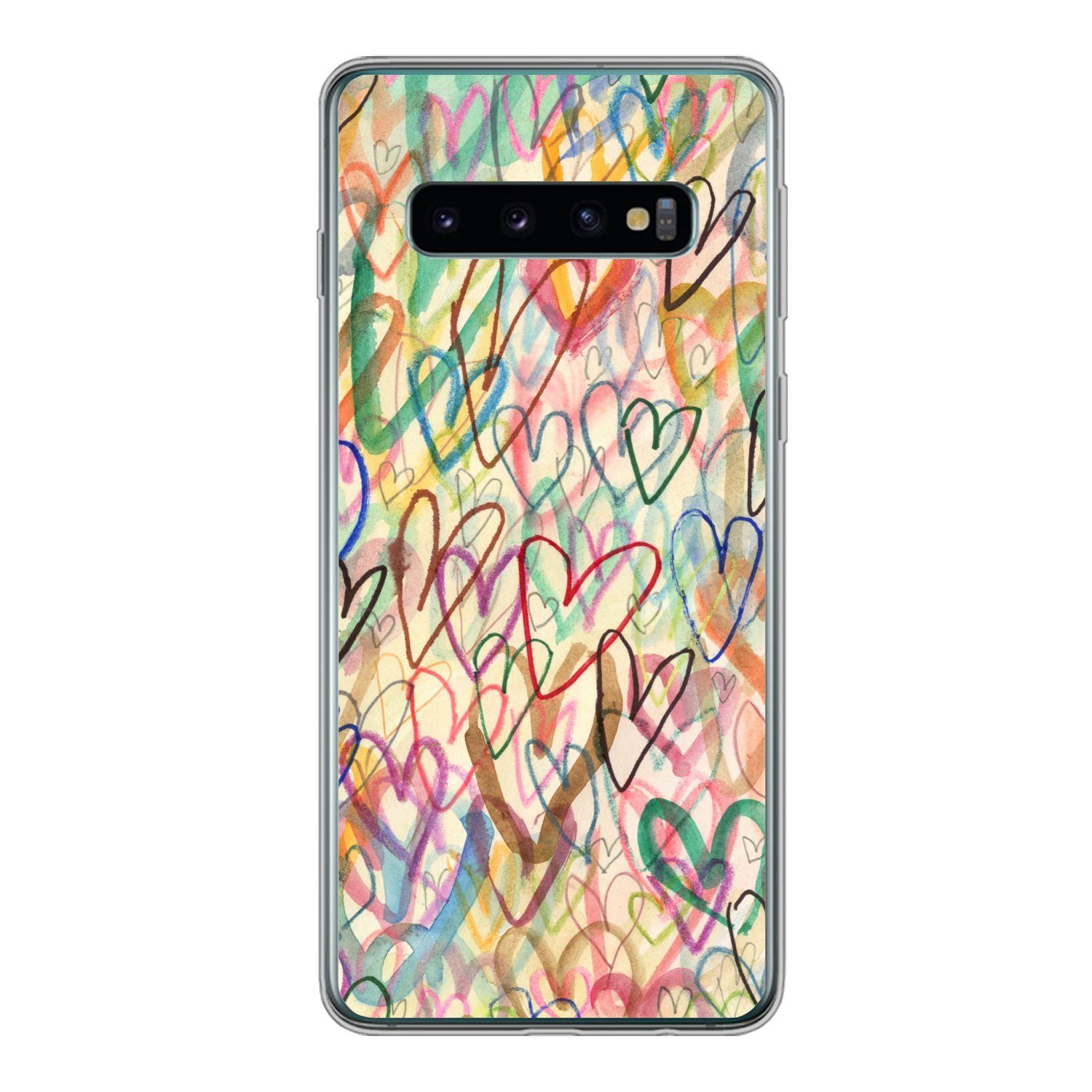 MuchoWow Handyhülle für Samsung Galaxy S10 Eine Illustration mit Herzen im Hintergrund, Phone Case, Silikon, Schutzhülle Dünn