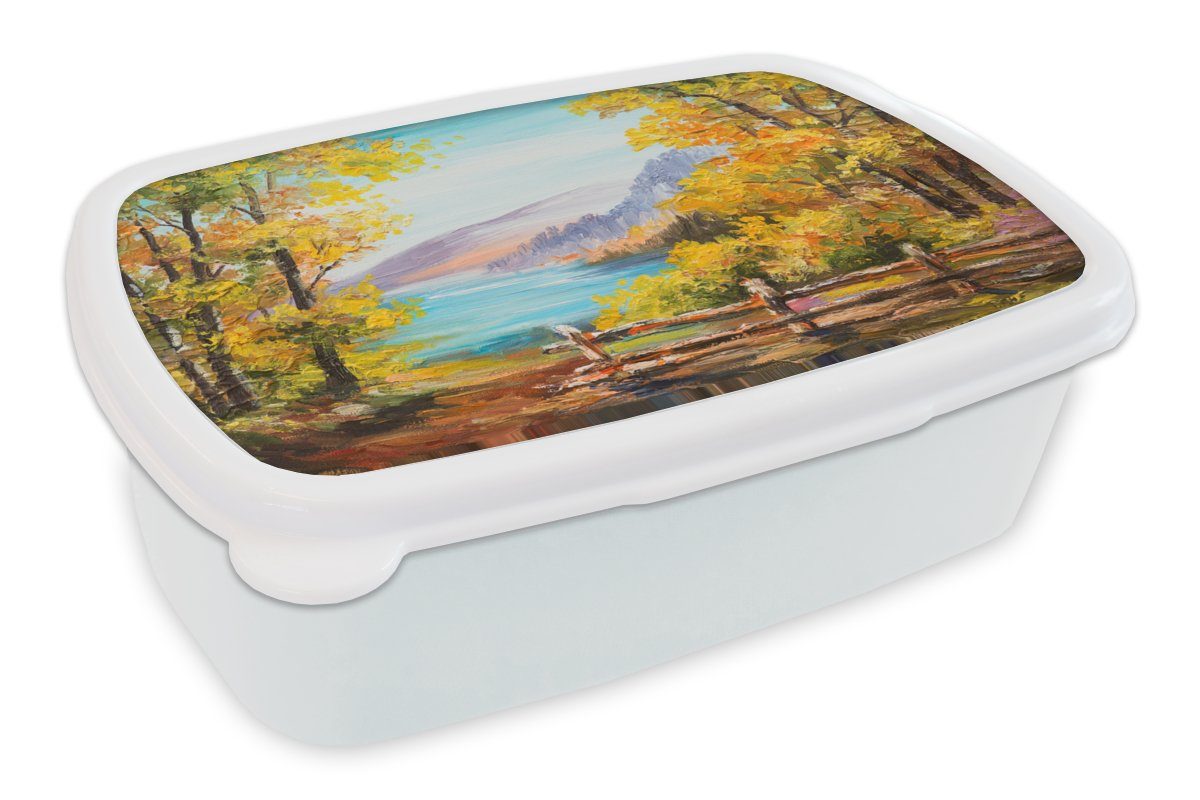 Mädchen Pflanzen - und Jungs Kinder - Brotdose, Brotbox und für für - weiß Kunststoff, Erwachsene, Natur, (2-tlg), Ölgemälde Lunchbox MuchoWow Malerei
