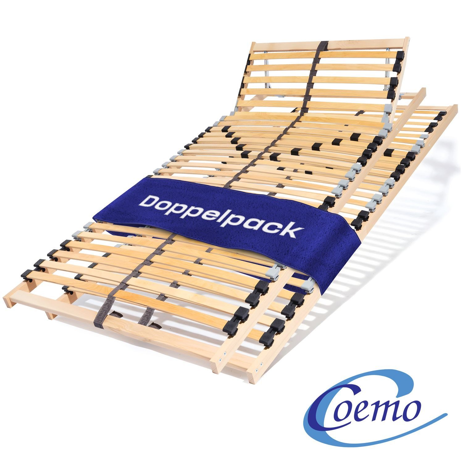 Lattenrost ERGO K, Coemo, Kopfteil manuell verstellbar, Fußteil nicht verstellbar, 2 Stück, 100x200 Set 2-tlg für Doppelbetten 200x200 cm Mittelband Selbstmontage