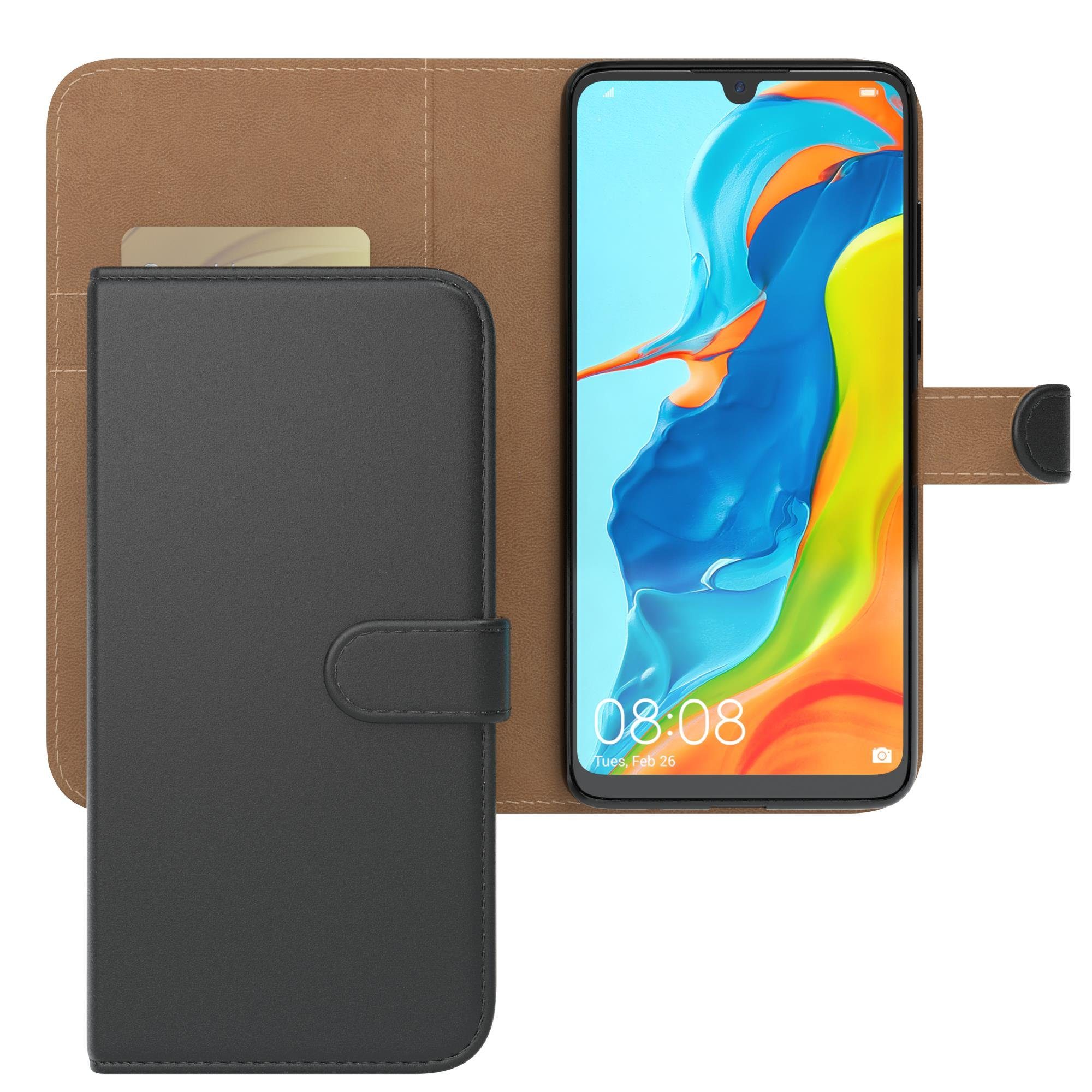 EAZY CASE Handyhülle Uni Bookstyle für Huawei P30 Lite 6,15 Zoll, Schutzhülle mit Standfunktion Kartenfach Handytasche aufklappbar Etui