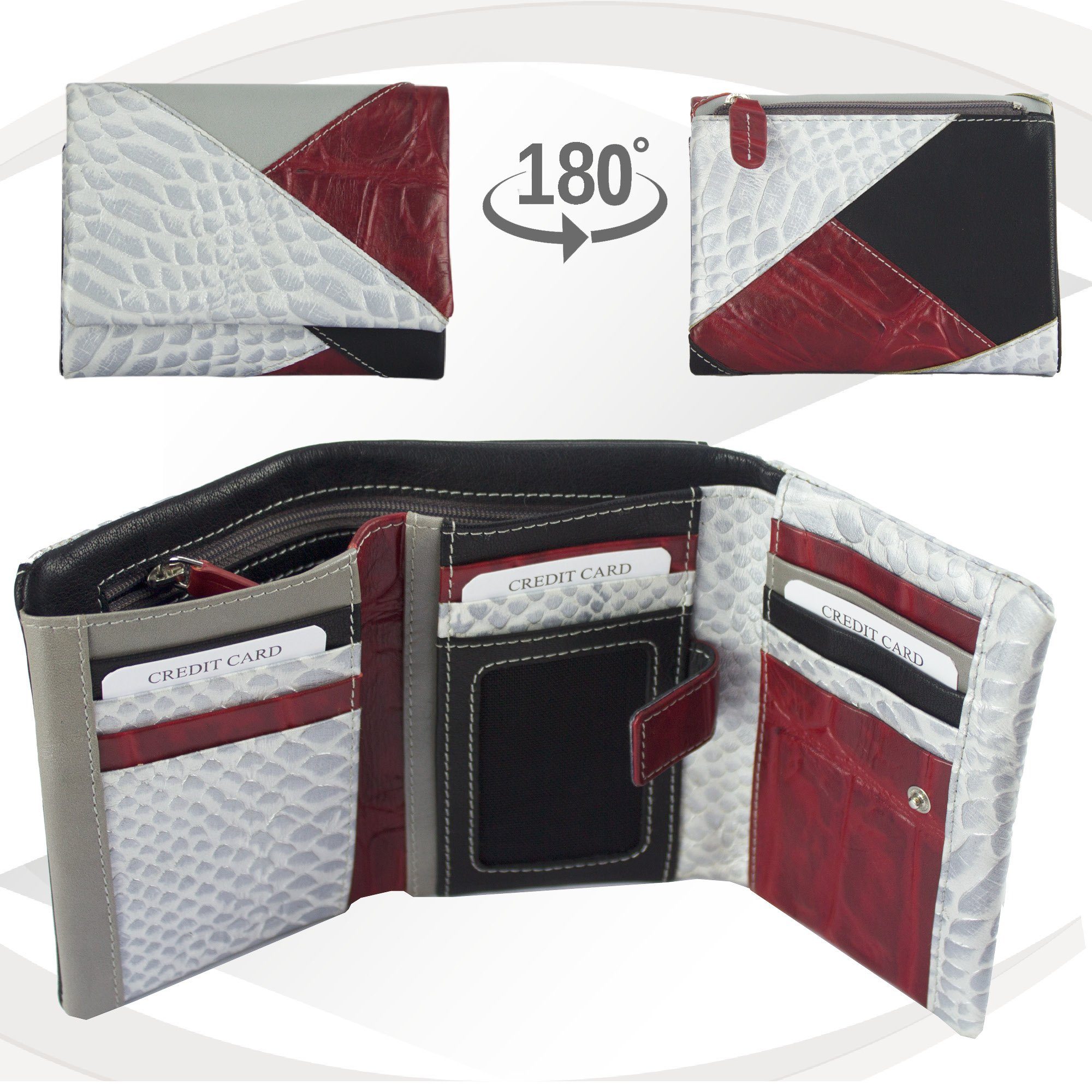 eleganten Design, in Portemonnaie echt Sunsa zeitlos weiß/rot Brieftasche, mit Geldbörse Leder, Geldbeutel RFID-Schutz, Leder