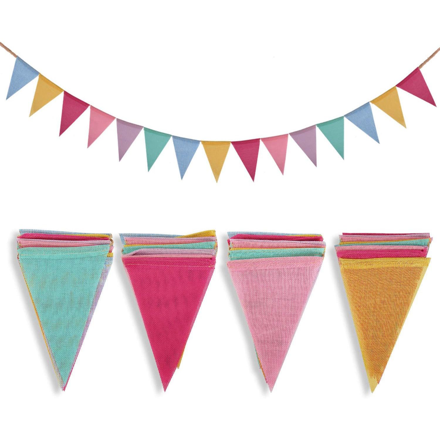 FOUORTUNATE-BEE Wimpelkette 4er Pack 5M Mehrfarbig Dreieck Flaggen Leinenimitat Wimpel, für Geburtstag Party Hochzeit Аксессуары для дома Indoor Outdoor