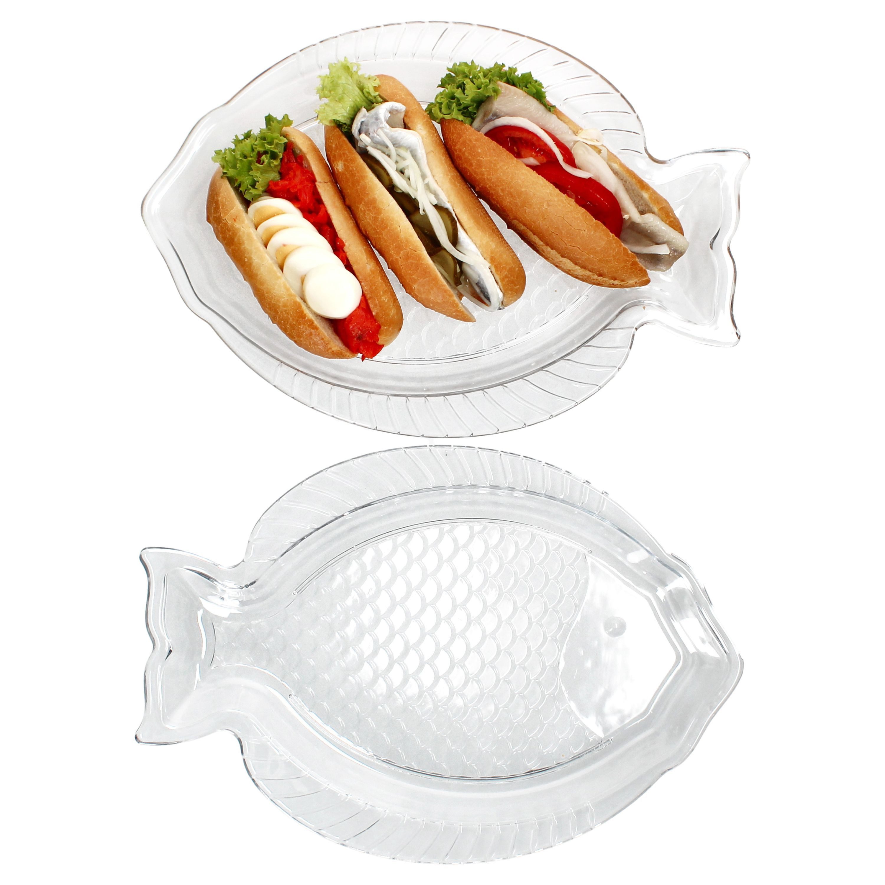 MamboCat Servierplatte 2x Fischplatte OSLO Gr. L LxB 35x24cm Glas Fisch-Relief Servier-Teller, Glas