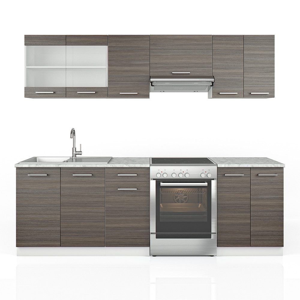 Vicco Küchenzeile Raul, Grau/Weiß, 240 cm, AP Marmor günstig online kaufen