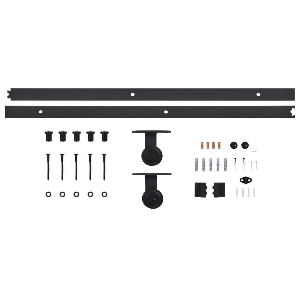 vidaXL Zimmertür 200 cm Schiebetürbeschlag-Set 200 cm Stahl Schwarz inkl Schienen Roll
