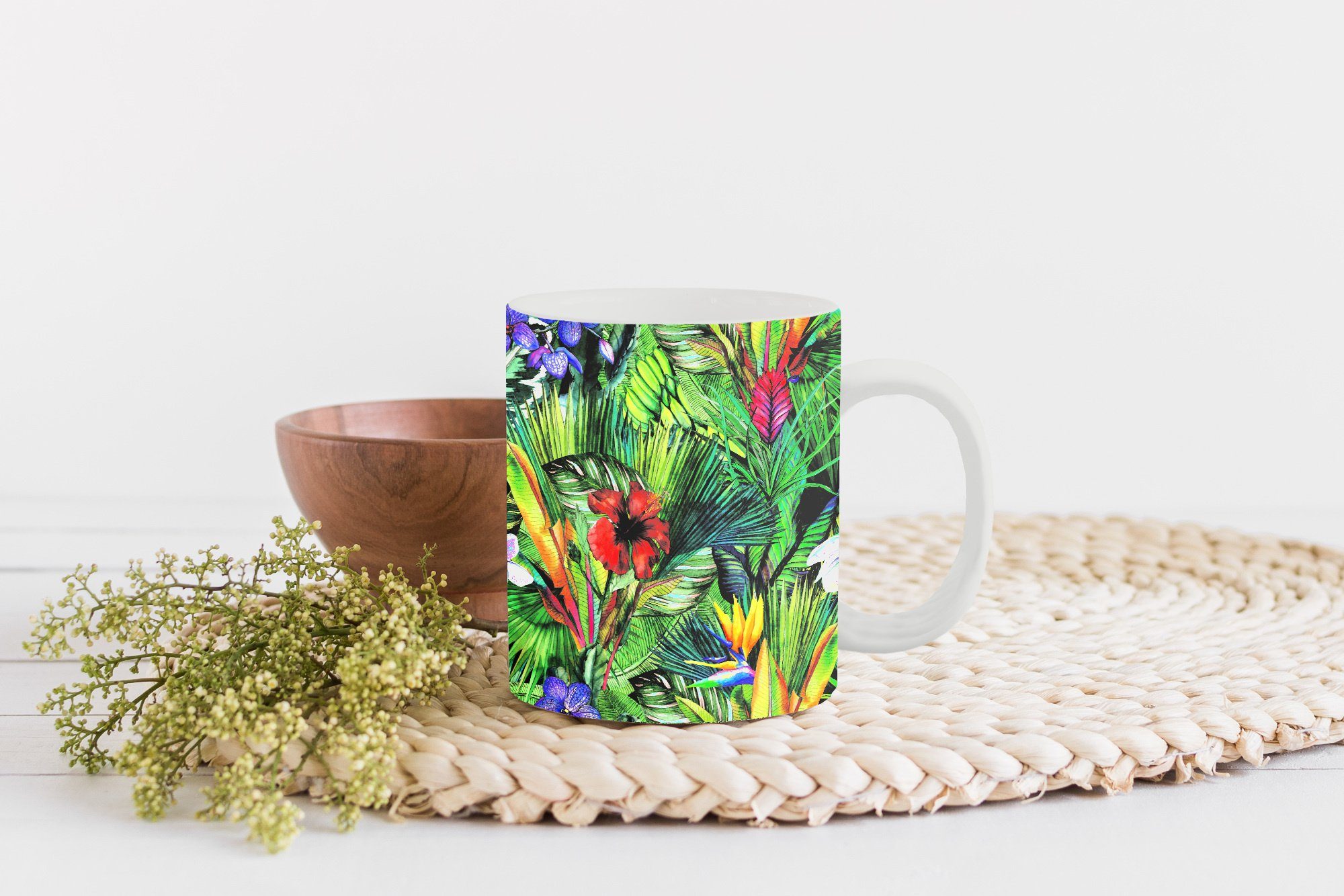 MuchoWow Tasse Regenbogen - Flora Teetasse, - - Muster, Teetasse, Geschenk Becher, Kaffeetassen, Dschungel Keramik