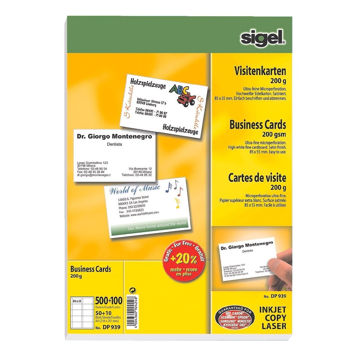 Sigel Visitenkarten VISITENKARTEN-MP, Edelkarton hochweiß, perforiert, 200 g/m²