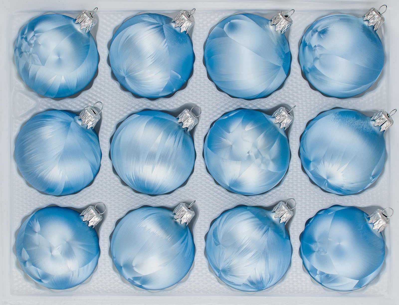 Navidacio Weihnachtsbaumkugel 12 tlg. Glas-Weihnachtskugeln Set in "Ice Blau" Eislack