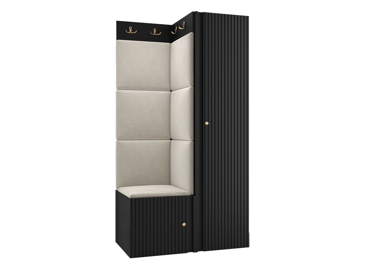 MIRJAN24 Garderoben-Set Orion Ryfel Slim XXV, (Kleiderschrank, Schuhschrank, Kleiderhakenbrett, 7x Paneel 42x42), 6 Kleiderhaken für Kleidung, Metallgriffe