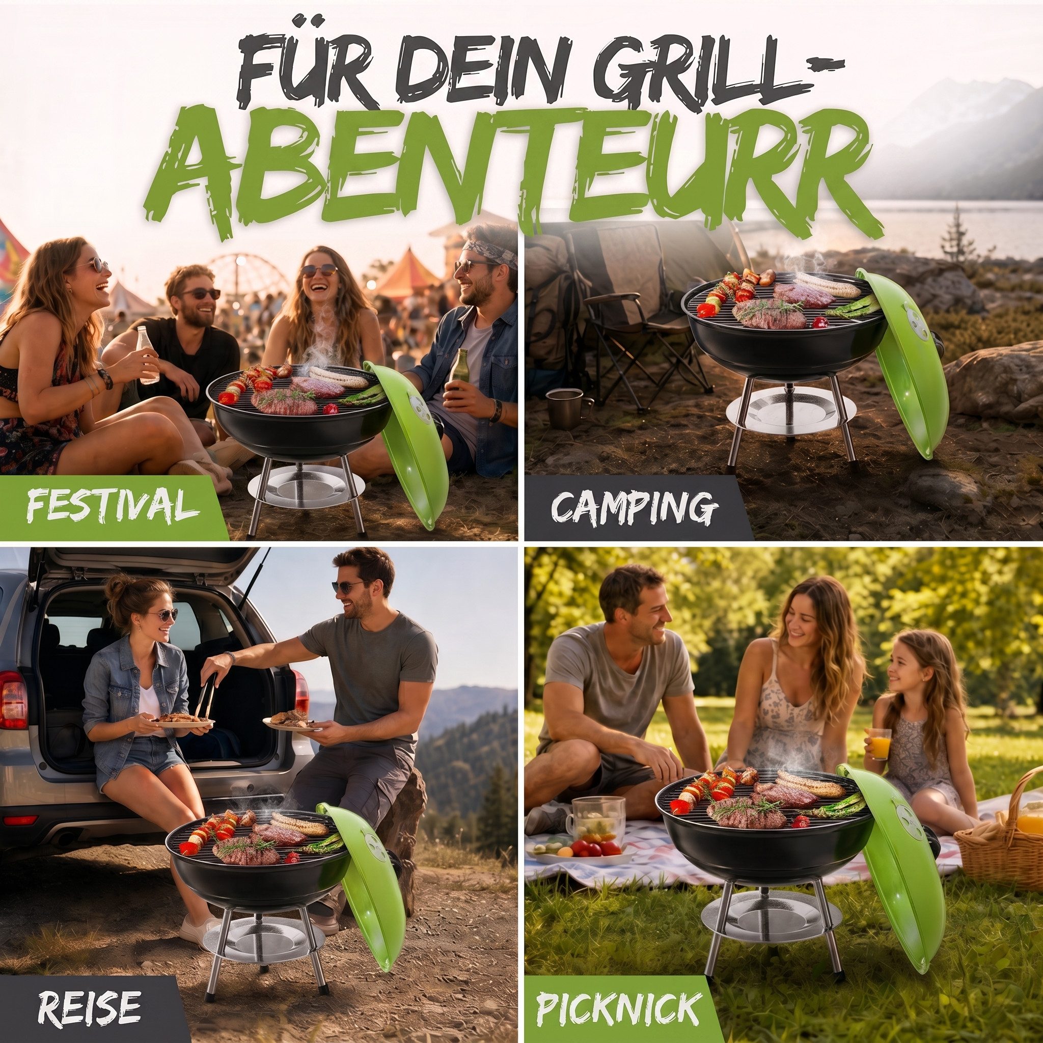 Goods+Gadgets Standgrill GOODS+GADGETS Mini Kugelgrill Campinggrill - Holzkohle BBQ Edelstahl, Camping Holzkohle-Grill Tischgrill