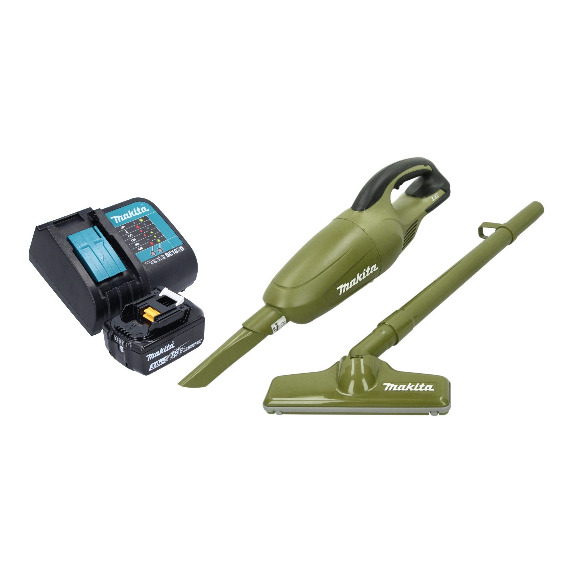 Makita Akku-Handstaubsauger DCL 180 SFO 18 V 0,65 l Olive + 1x Akku 3,0 Ah + Ladegerät