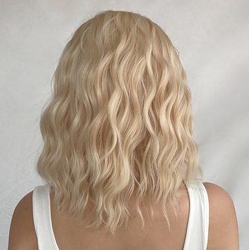 Püke Kunsthaarperücke Natürliche platinblonde Perücke,kurzes,lockiges Haar für Frauen,14inch