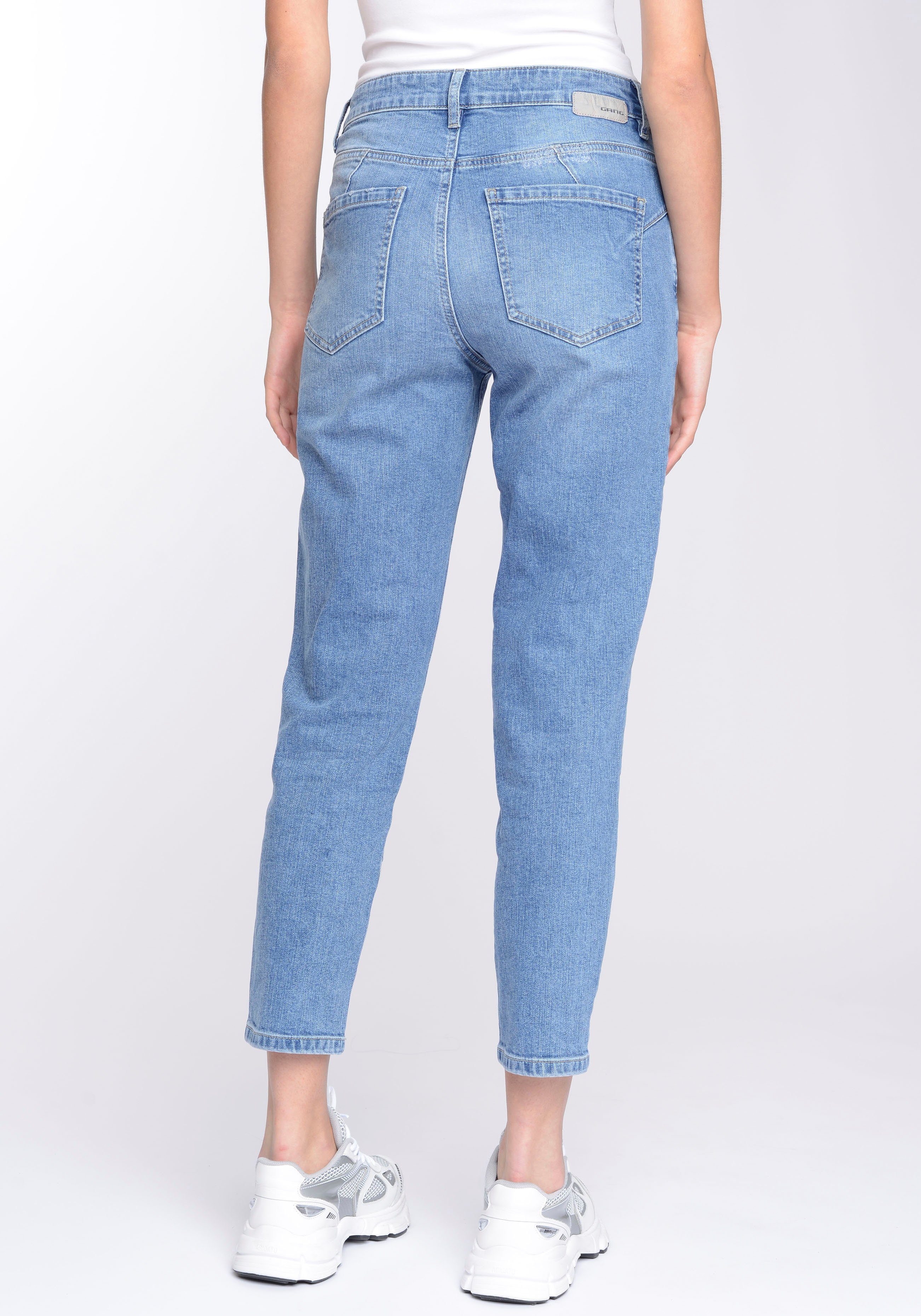 verkürzter (blue mit Vintage used) GANG Beinlänge Crush 2-Knopf-Verschluss Mom-Jeans 94ORA