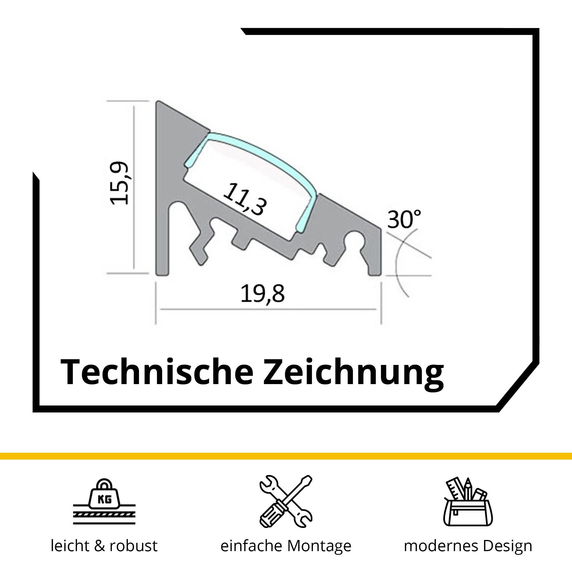 tktrading24 LED-Stripe-Profil A20 LED Profil Silber mit Abdeckung - Premium günstig online kaufen