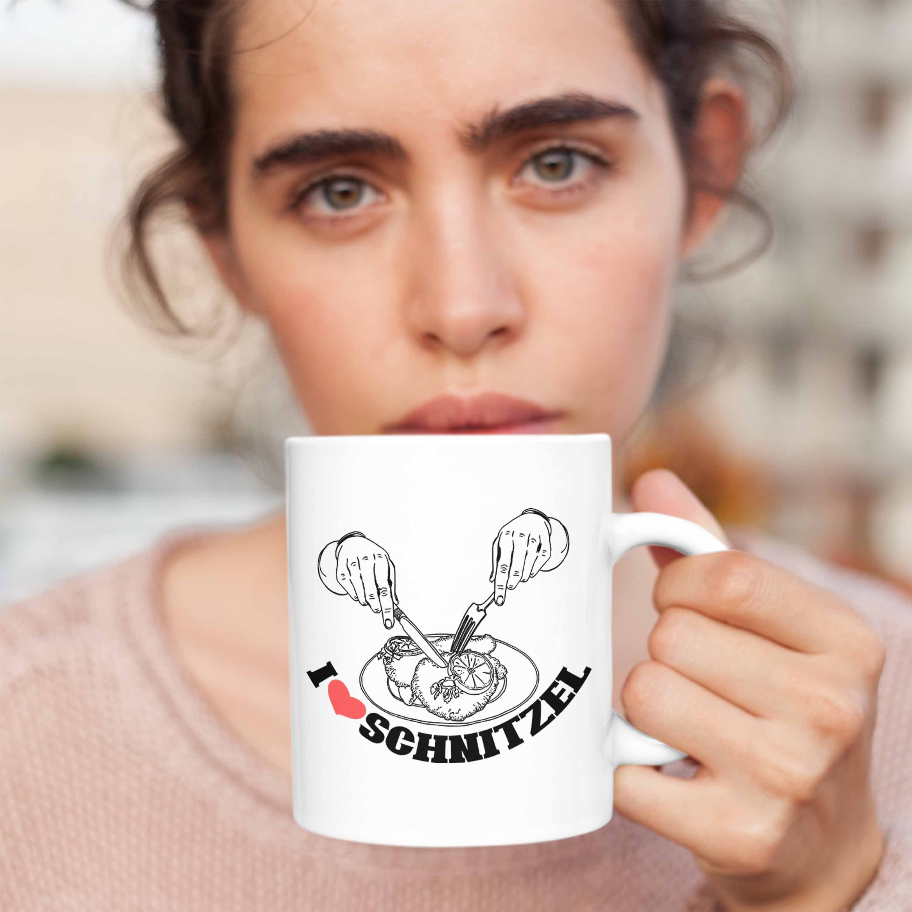 Trendation Tasse Schnitzel-Tasse für Weiss Schnitzel-Liebhaber Geschenk