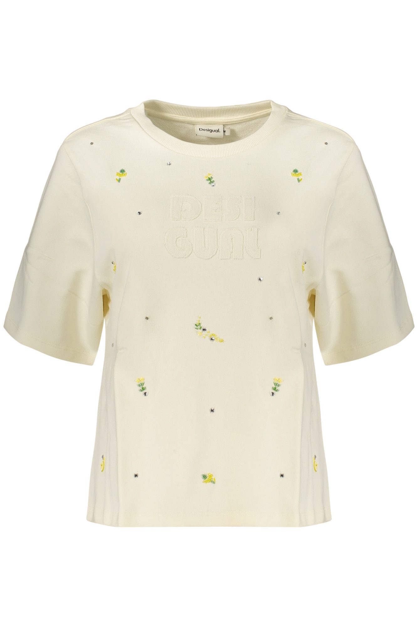 Desigual Sweatshirt Weißes Damen-Kurzarm-Sweatshirt mit Strass und