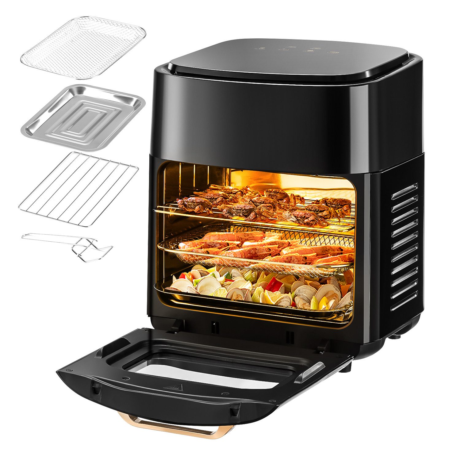 Heißluftfritteuse XXL Airfryer mit Sichtfenster, 15L Heißluftfritteuse mit LED-Display