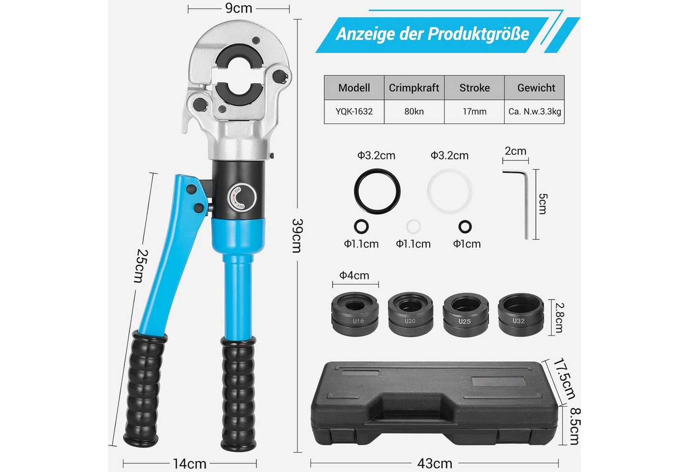 Thumbnail - TLGREEN Kneifzange Profi Presszange, 360° drehbarem Kopf, Crimpzange für Kunststoffrohr, Aluverbundrohr