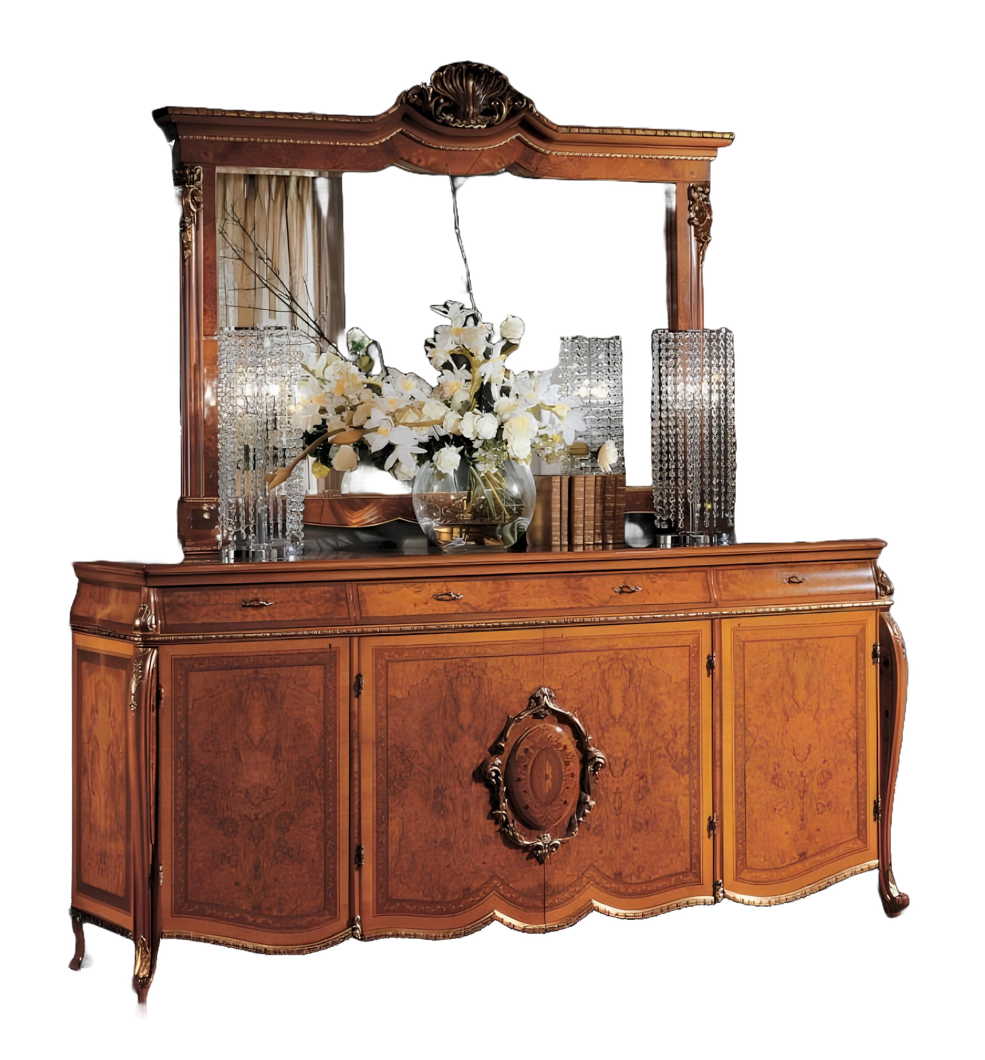 Xlmoebel Sideboard Braunes Holzsideboard mit Spiegel und geräumigen Schränken (Sideboard mit Spiegel, Set Sideboard + Spiegel), Hergestellt in Europa