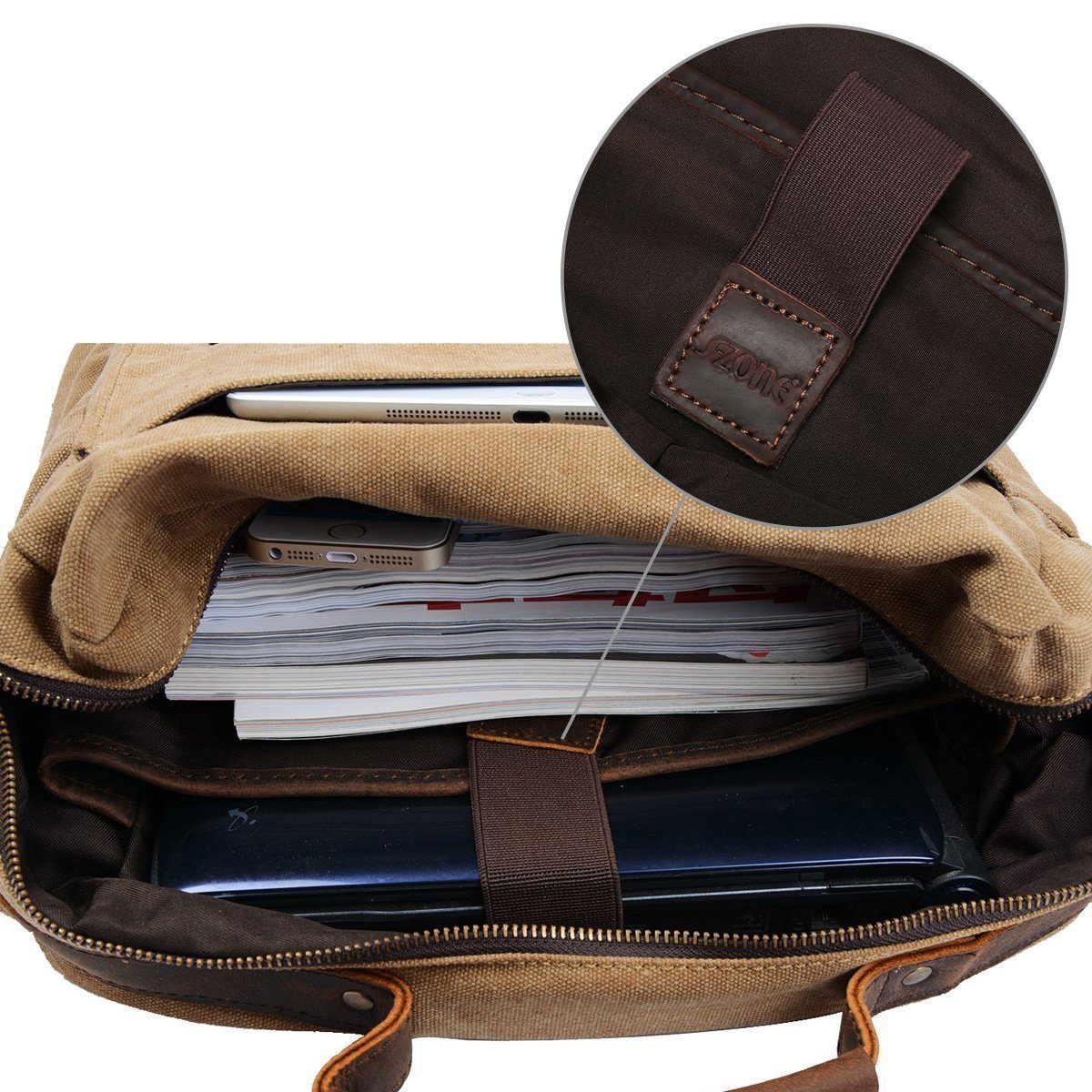 Laptoprucksack, S-ZONE für Segeltuch Daypack Reisetasche Schul- Khaki Arbeit