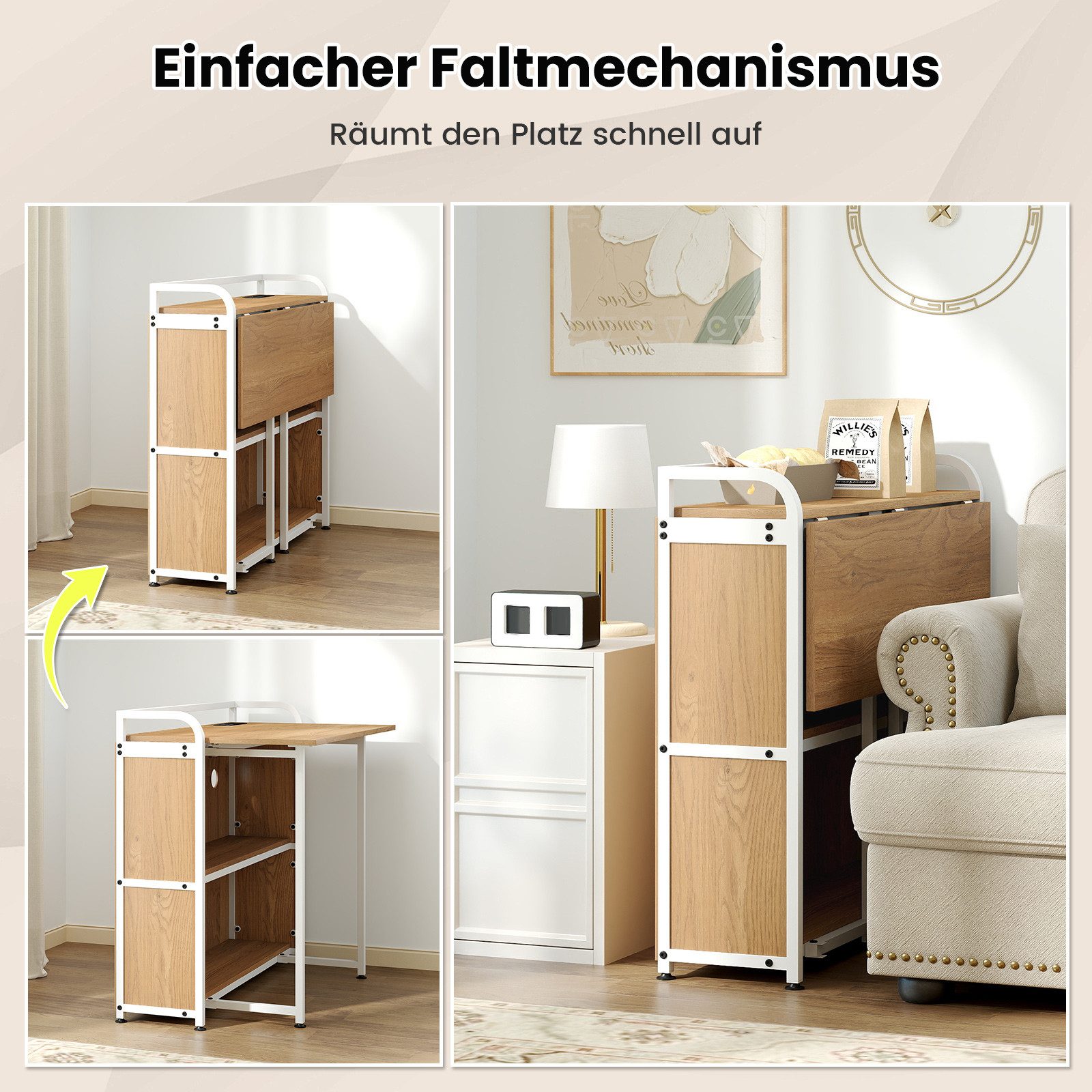 COSTWAY Schreibtisch (mit Hocker), mit Steckdose, Klapptisch Beistelltisch günstig online kaufen