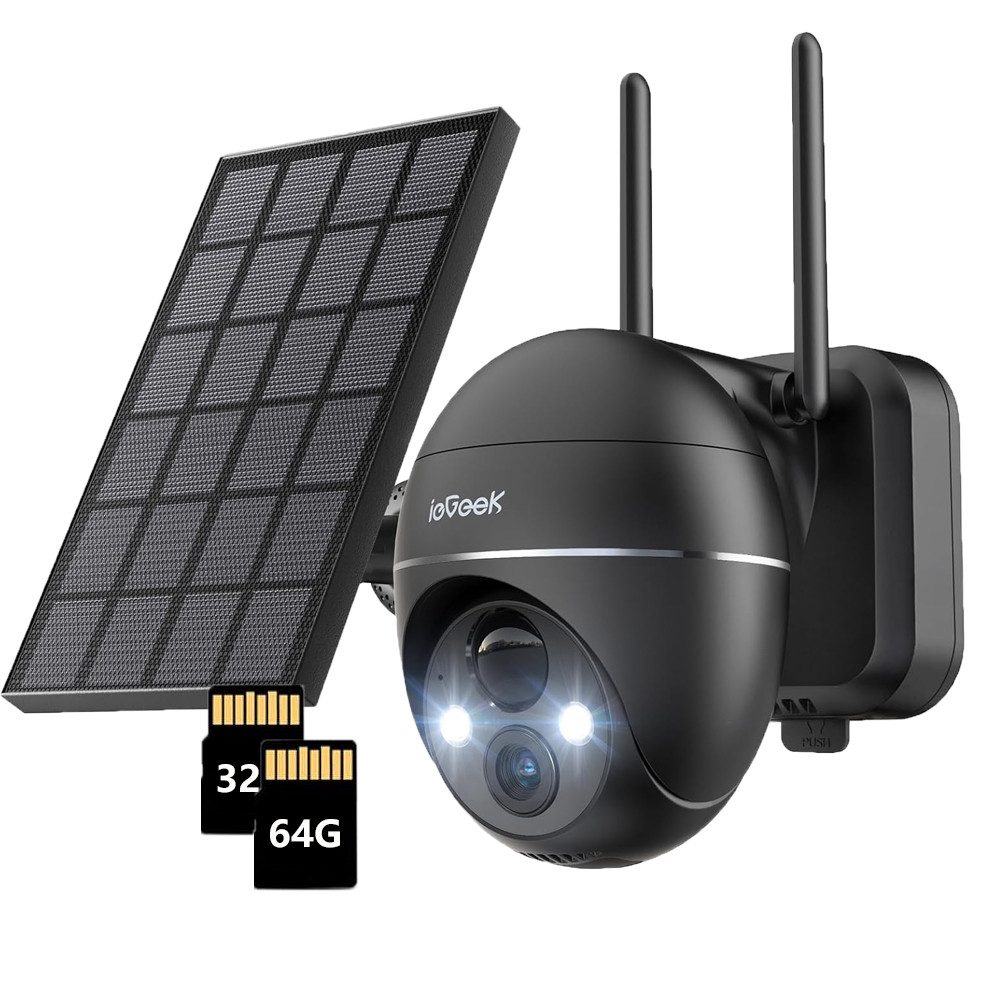 ieGeek Überwachungskamera 5MP FHD Überwachungskamera Aussen Akku Kabellose WLAN (Aussen, Außenbereich, außen, Alexa-kompatibel Außenkamera mit Solarpanel Wasserdichte, 1-tlg., WLAN Kamera PIR Bewegungserkennung FHD Nachtsicht, Licht-und Tonalarm 2-Wege-Audio 4DBi WLAN-Antenne)