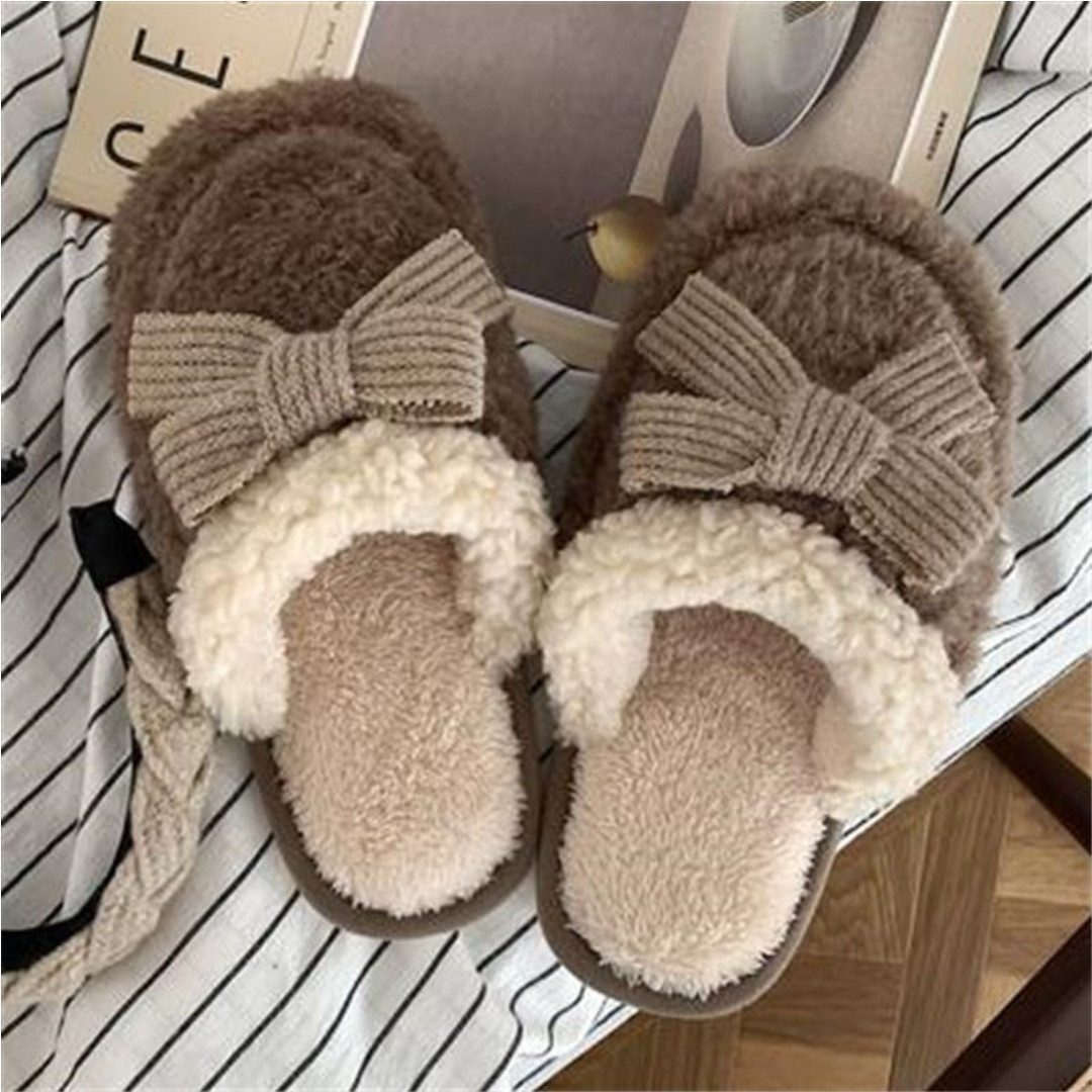 HoyoLee Handels GmbH Herren Damen Paar-Plüschtürschuhe Winter Wärme Braun Innen-Hausschuhe Slipper