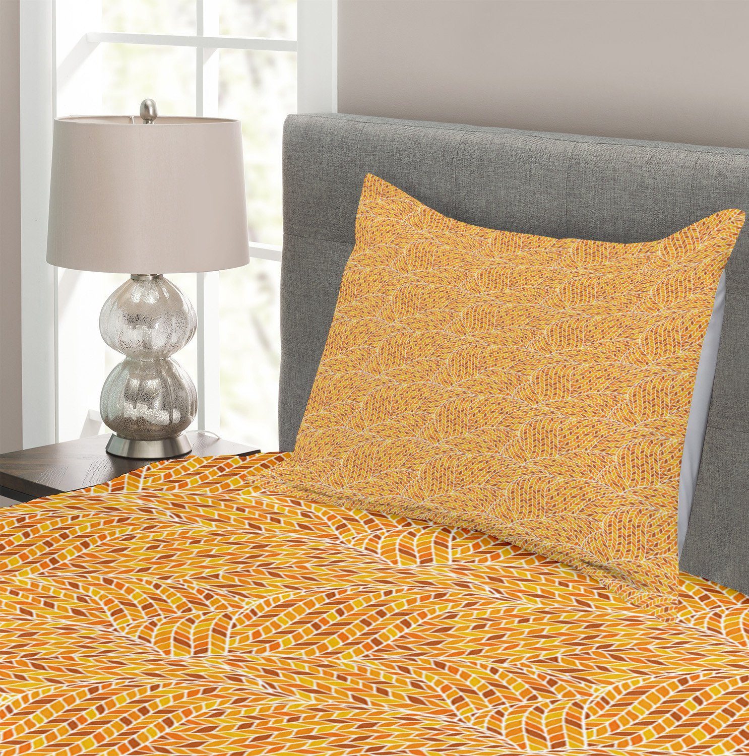 Tagesdecke Set Kissenbezügen Erdfarben mit Abakuhaus, Waschbar, Herbst-Blatt-Spiralen