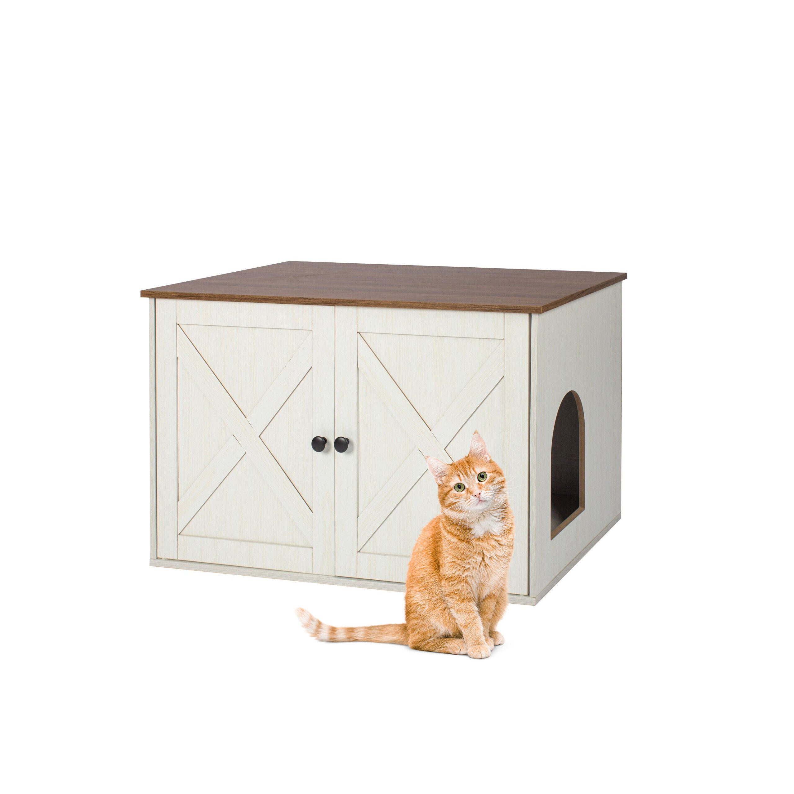 relaxdays Indoorhütte Katzenschrank für Katzenklo, Beige