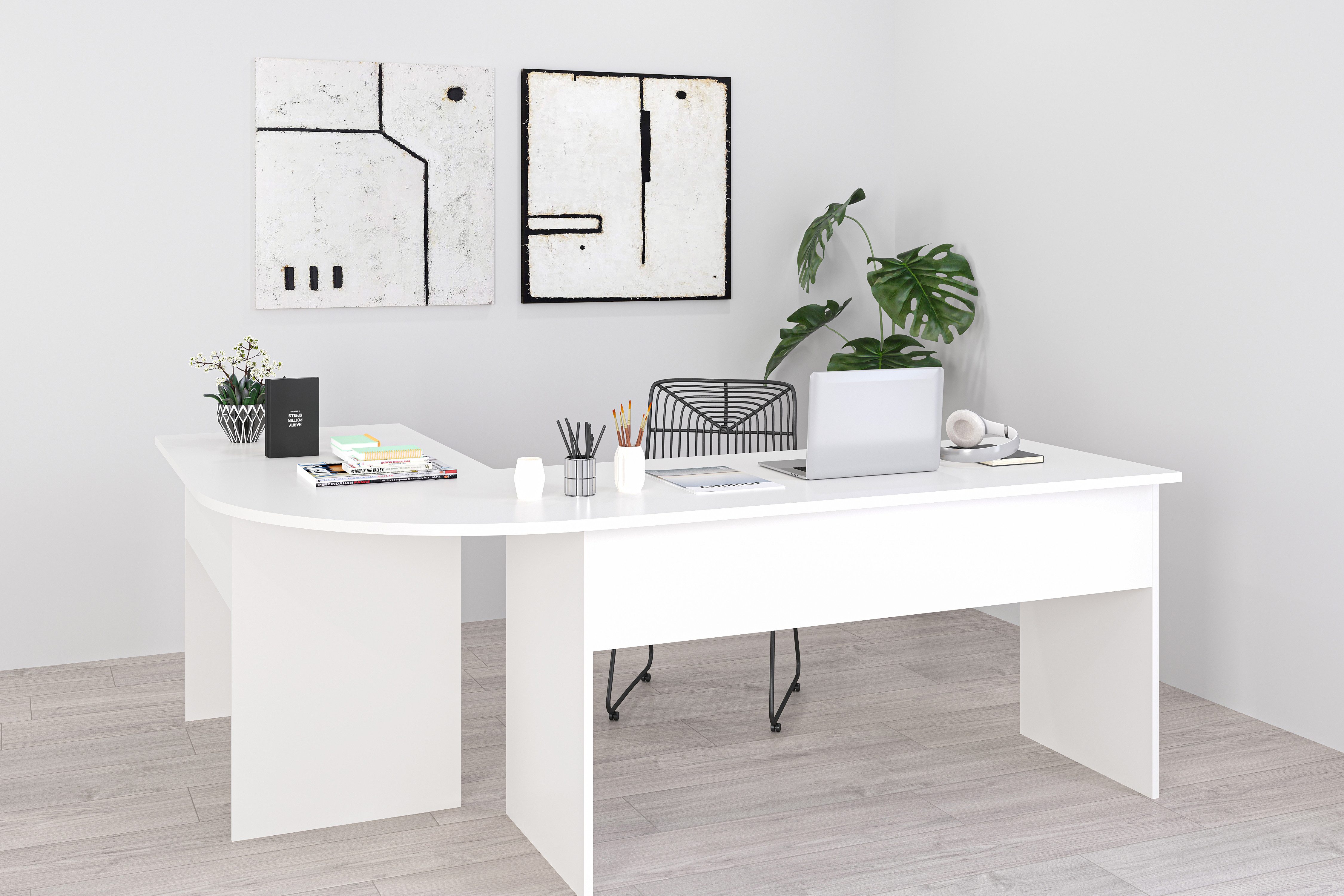 FMD Eckschreibtisch Tiell, Winkel Schreibtisch, Bürotisch, beidseitig montierbar, 205/155 cm