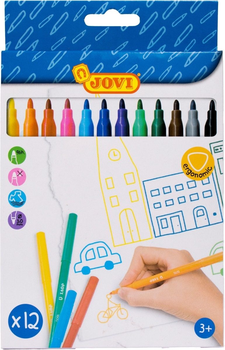 Jovi Filzstift Fasermaler dünn VE=12 Farben.
