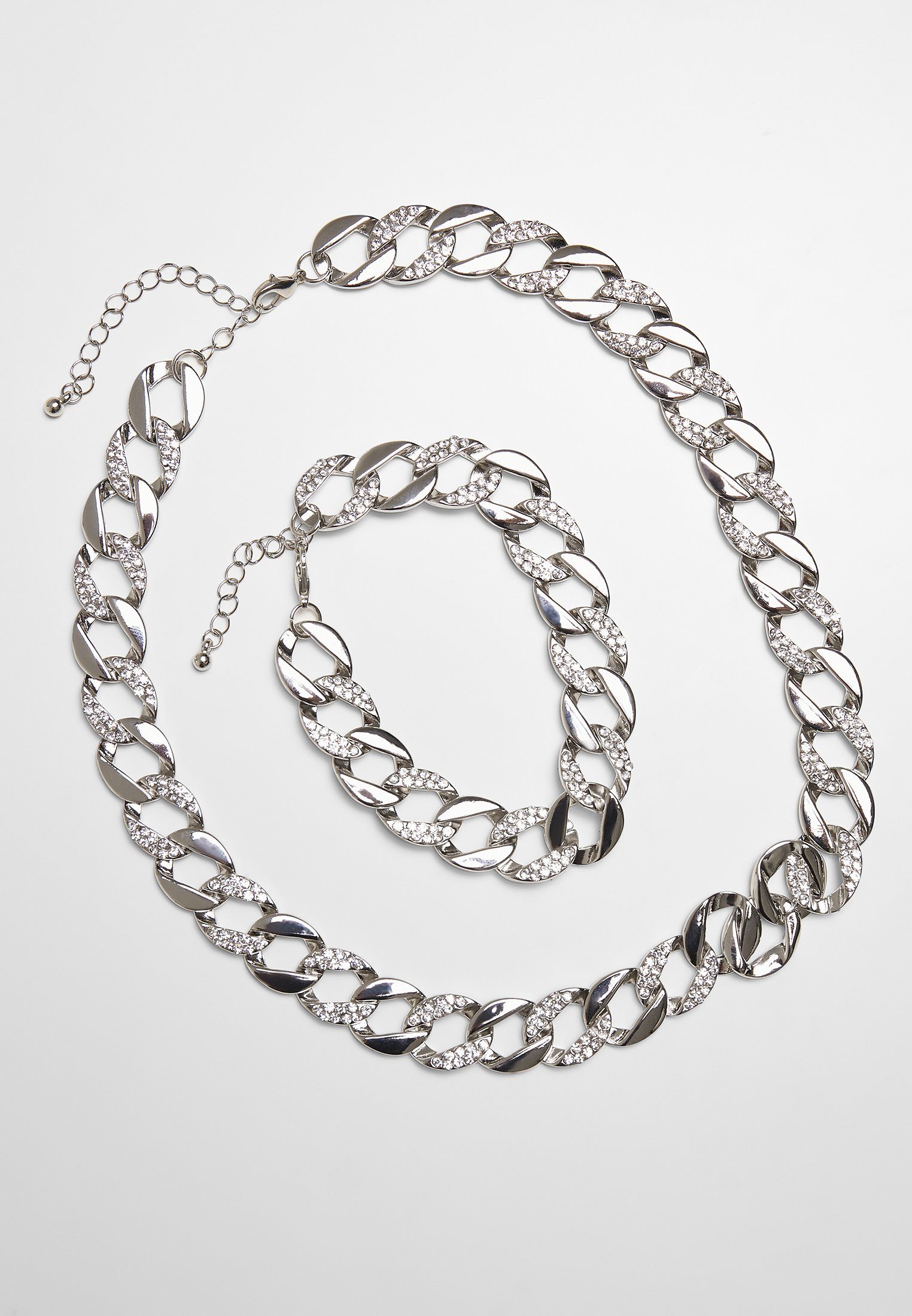 URBAN CLASSICS Bettelarmband Accessoires Basic Diamond Necklace And Bracelet Set silver