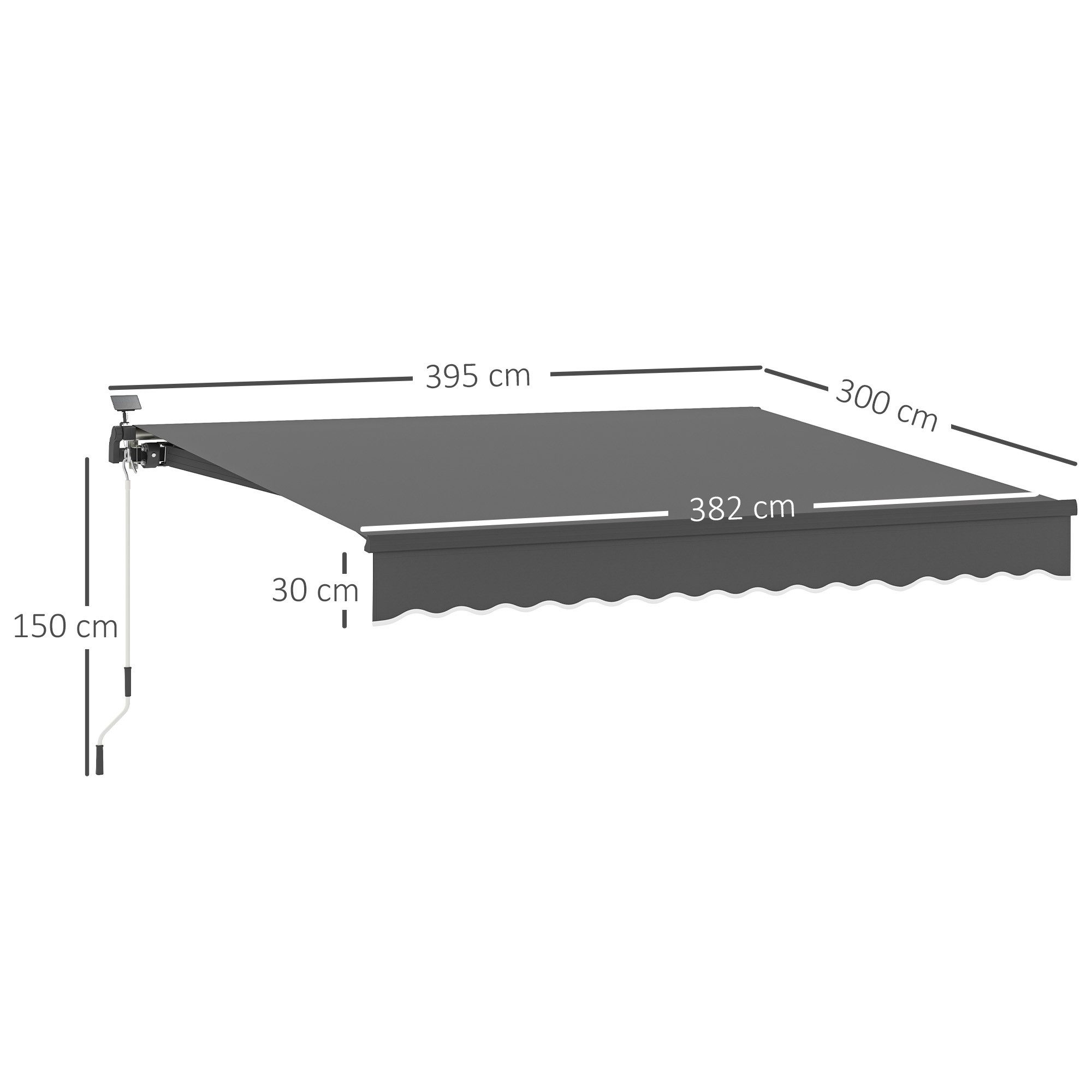 Outsunny Markise mit Handkurbel Solar-Lichte,Wandhalterung, UV 50+ (Klemmmarkise, 1-St., Gelenkarmmarkise) 400 cm breit für Terrasse Balkon Veranda, Grau