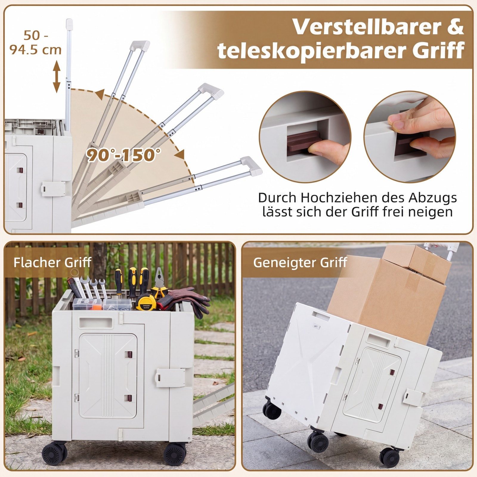 COSTWAY Einkaufstrolley, 75 l, mit verstellbarem Teleskopgriff, Rollen klappbar 75L mit Deckel