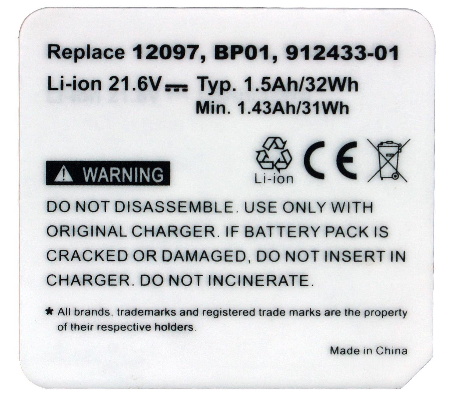 V 912433-04, mAh PowerSmart BP01 12097, 21,60 Staubsauger-Akku 912433-03, 912433-01, Ersatz 1500 mAh DYSON für 1500