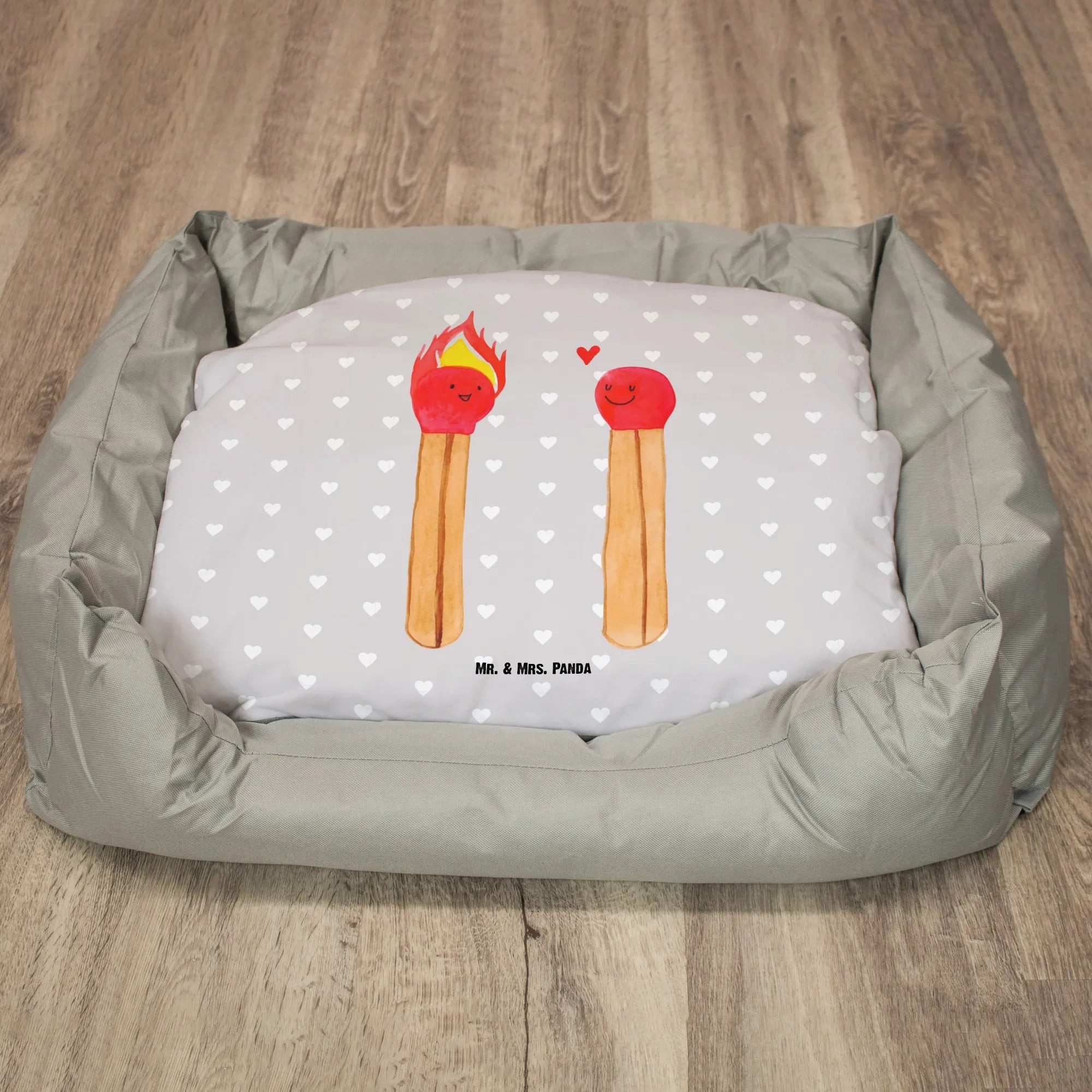 Thumbnail - Mr. & Mrs. Panda Tierbett Streichhölzer - Grau Pastell - Geschenk, Ehefrau, Hundekissen, Liebe, Süße Designs