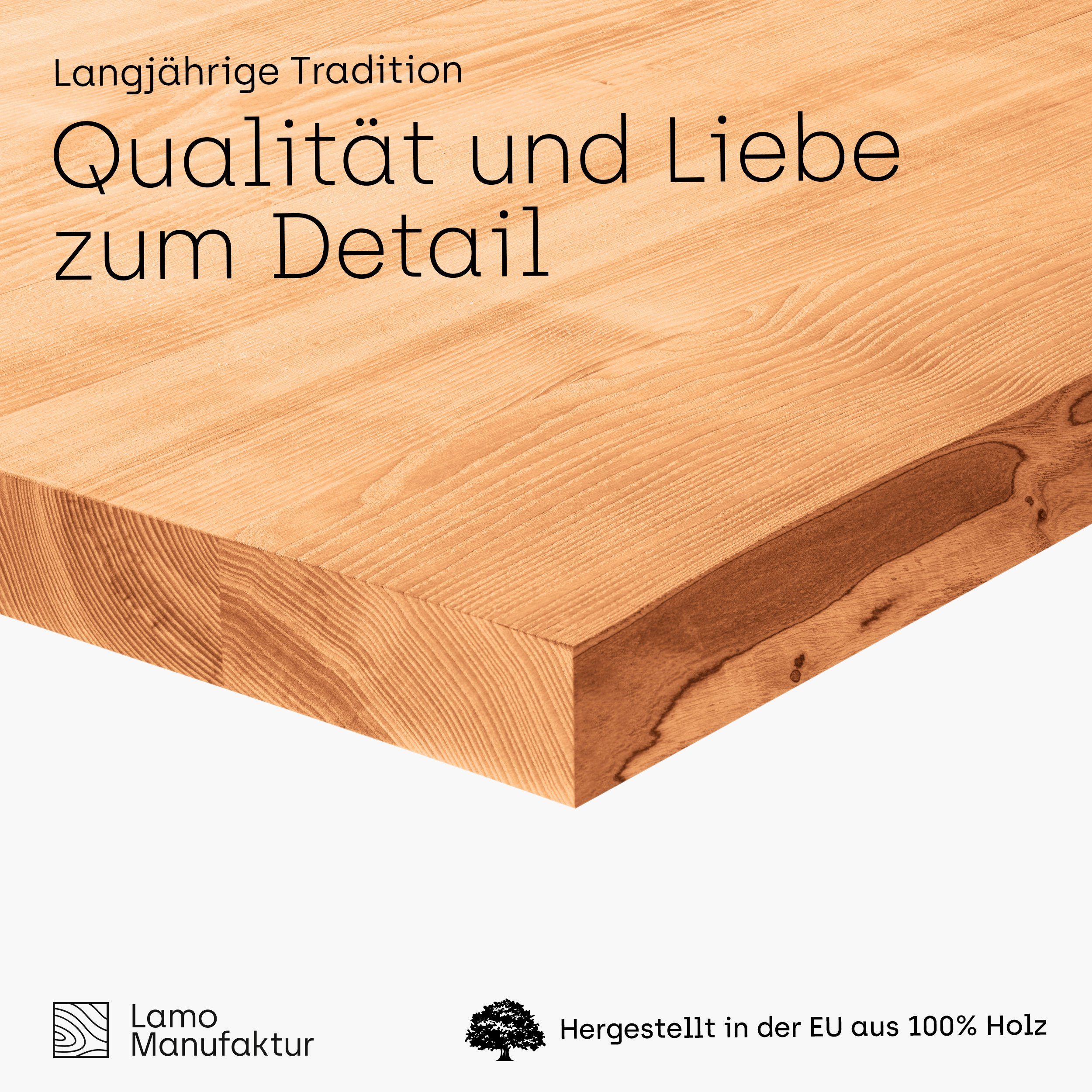 LAMO (Bürotisch, Esstischtischplatte), Massivholzplatte Manufaktur Natur starke LHB 40mm Esstischplatte