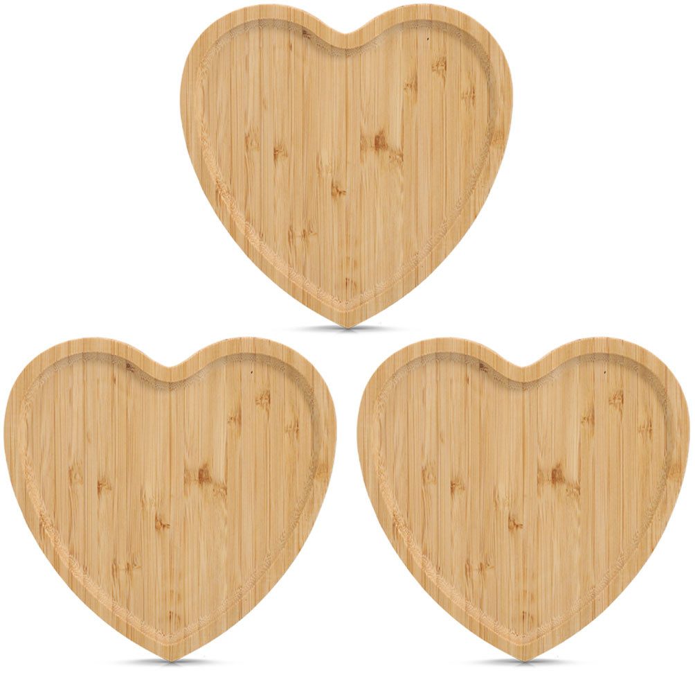 Zeller Present Servierbrett Serviertablett "Herz", Bambus, 100% FSC, 3-tlg., Bambus, (Set, 3-St), Dekotablett, natürliches Material