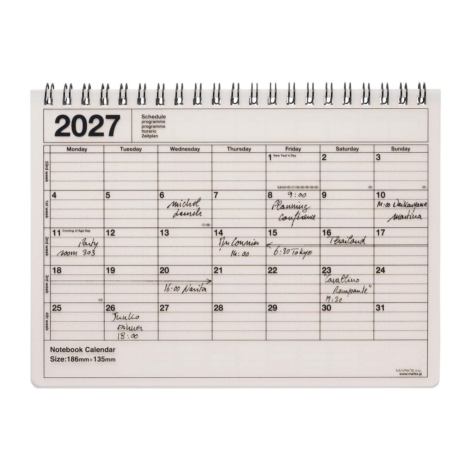 Wandkalender MARK'S 2027 Notebook Calendar S // Ivory