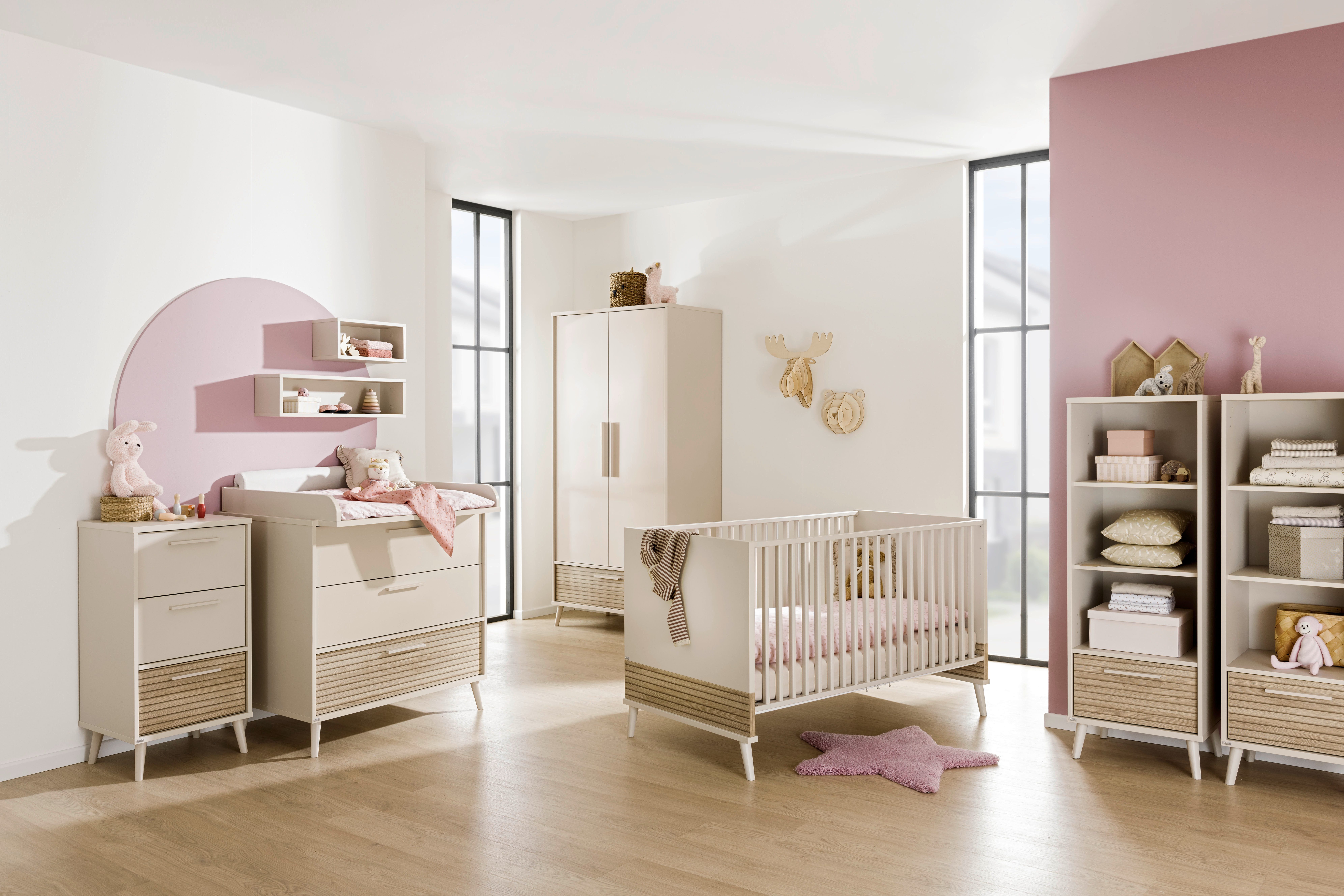 PAIDI Kleiderschrank EEFJE in Beige mit Schublade und Türen, verschiedene Ausführungen (B/H/T ca. 95-123/139-204/41-57cm, mit 2 oder 3 Türen + Tiny-Variante) stabiler Drehtürenschrank aus Holz, mit Soft-Close-Funktion