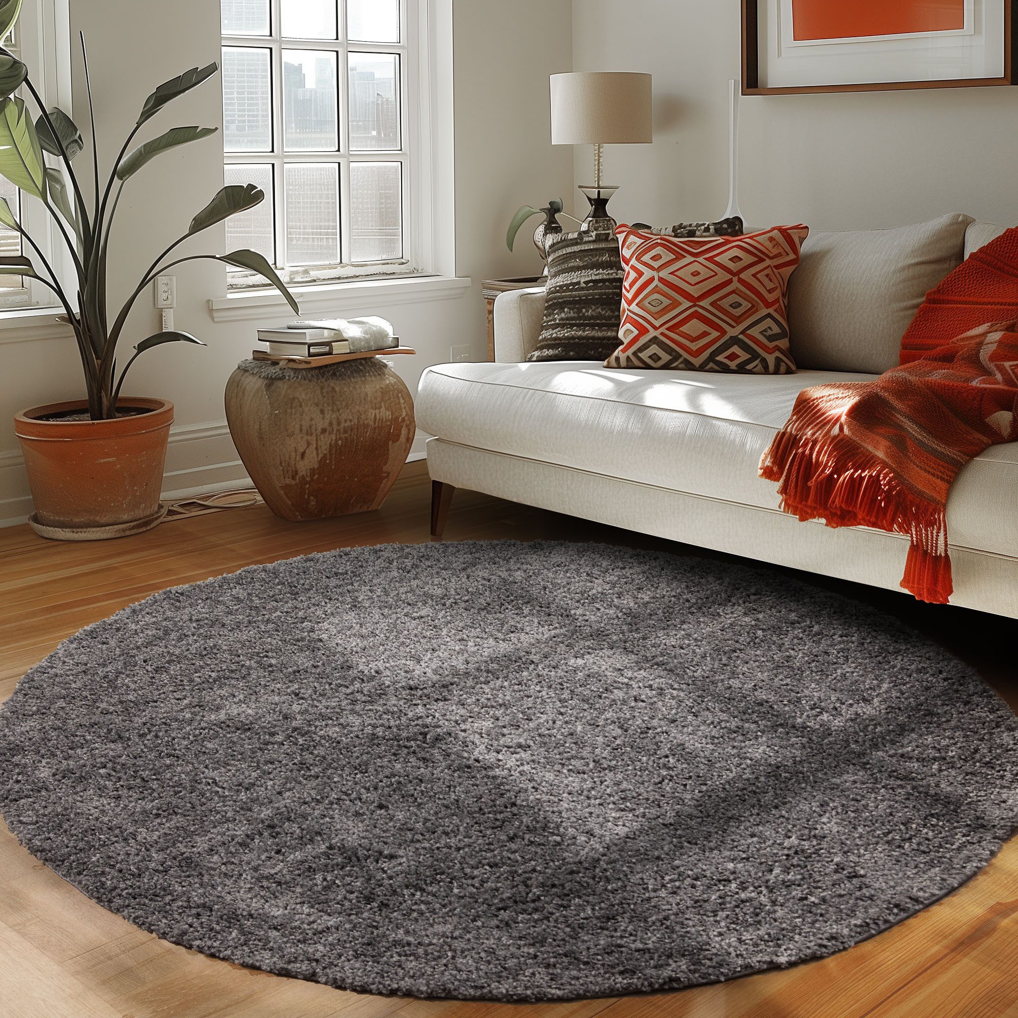 Carpettex Hochflor-Teppich Unicolor - Einfarbig, Rund, Höhe: 30 mm, Einfarbig Shaggy Teppich Wohnzimmer Langflor versch. farben und größen