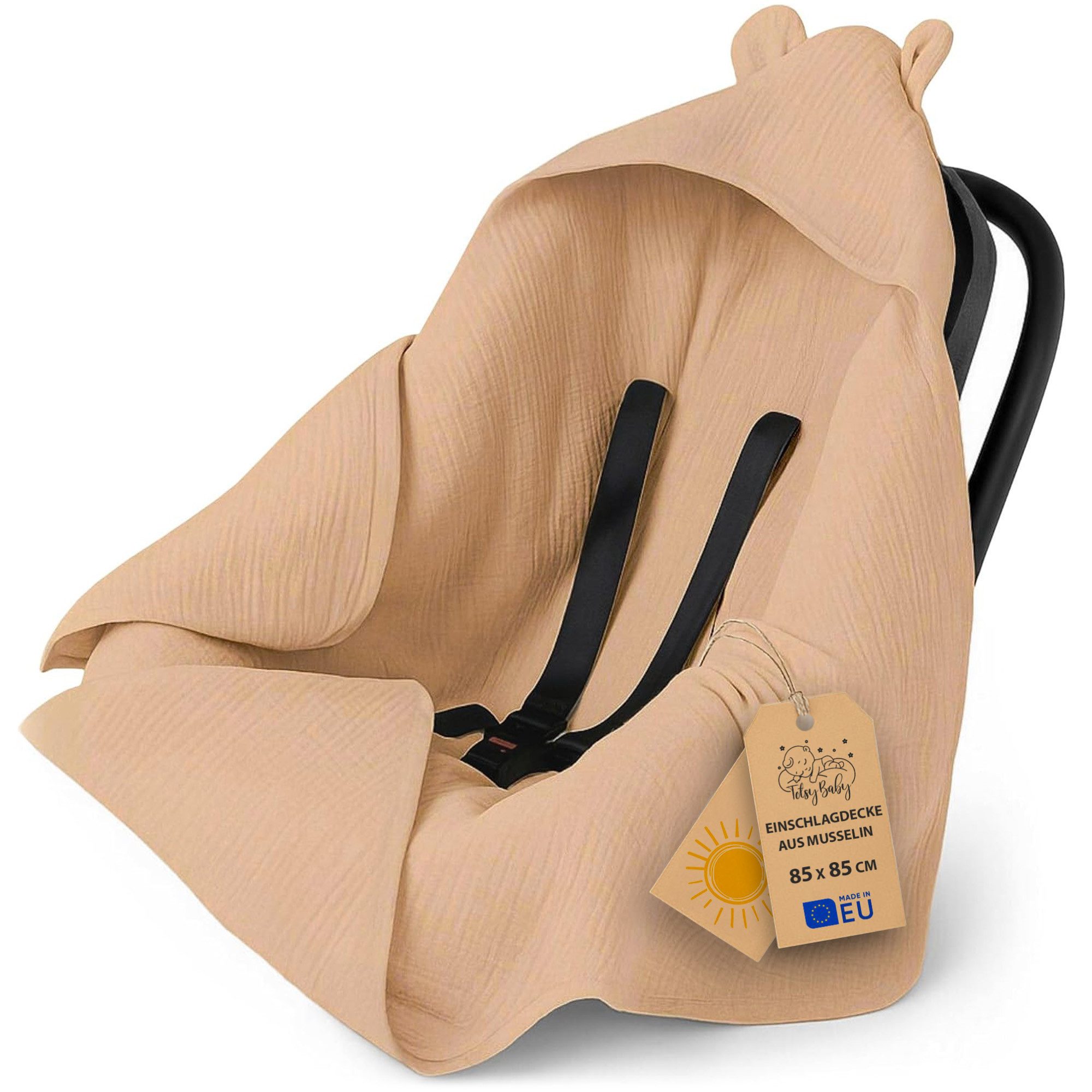 Einschlagdecke Einschlagdecke Musselin 90x90 cm Beige, Totsy Baby