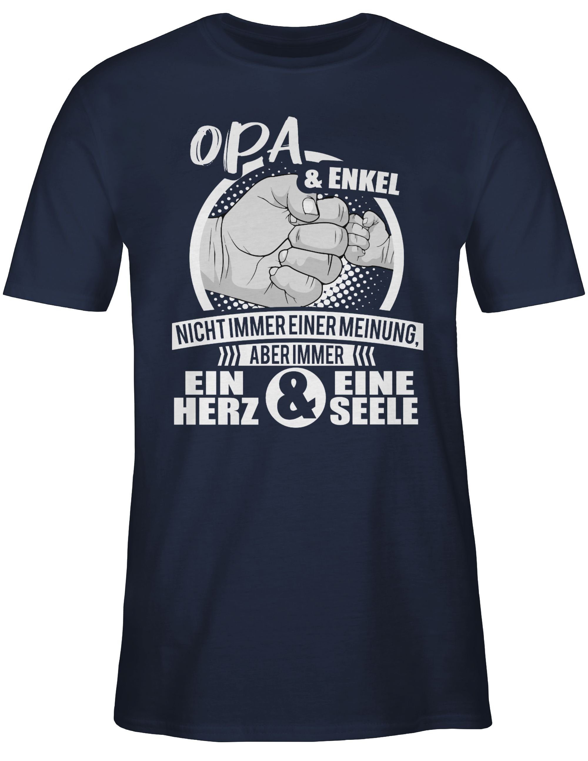 Opa Shirtracer Blau T-Shirt eine & Seele Enkel & Herz Immer ein Opa 2 Geschenke Navy