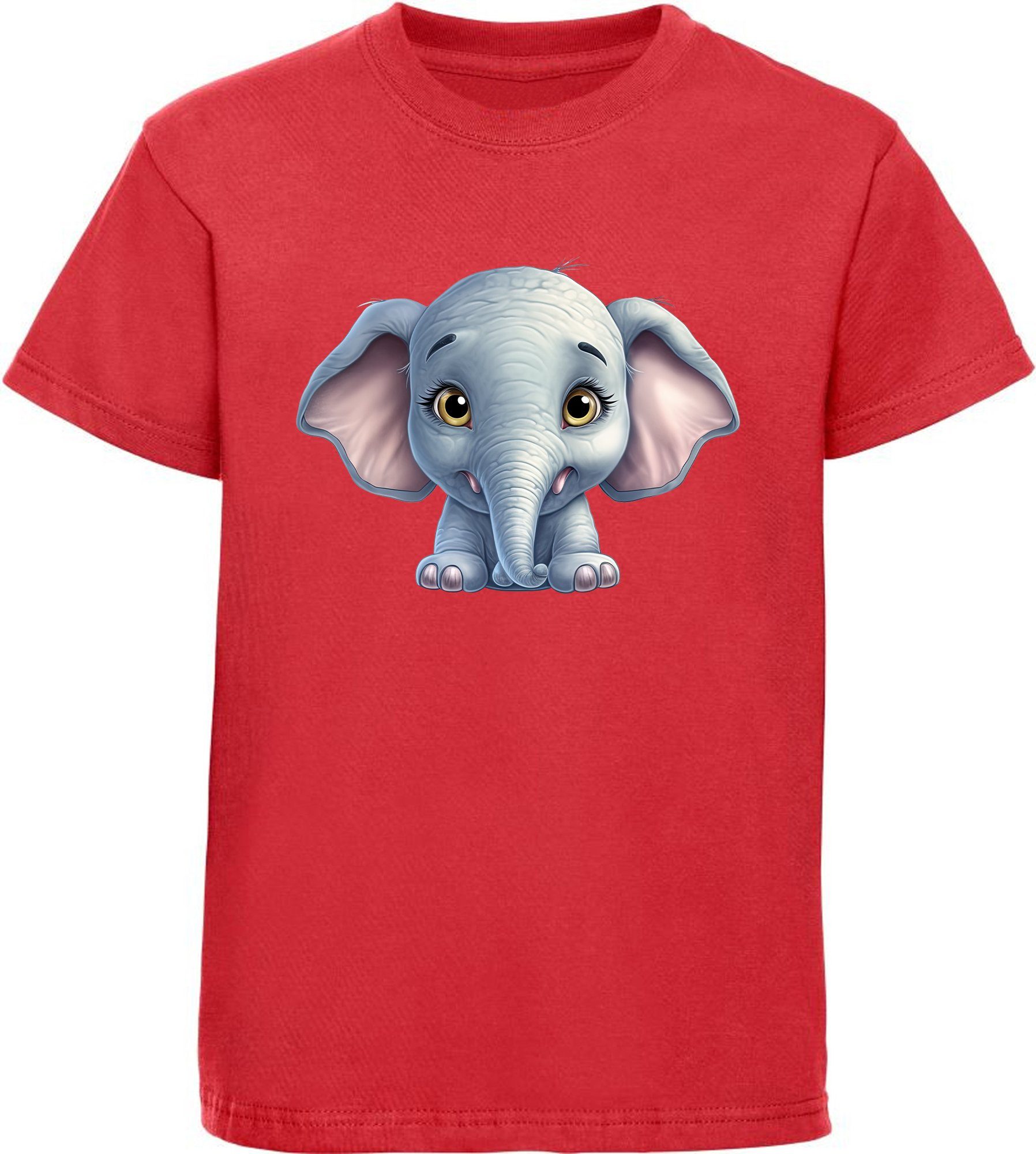 MyDesign24 T-Shirt Kinder Wildtier Print mit rot Baumwollshirt i272 bedruckt Baby Shirt Elefant Aufdruck, 