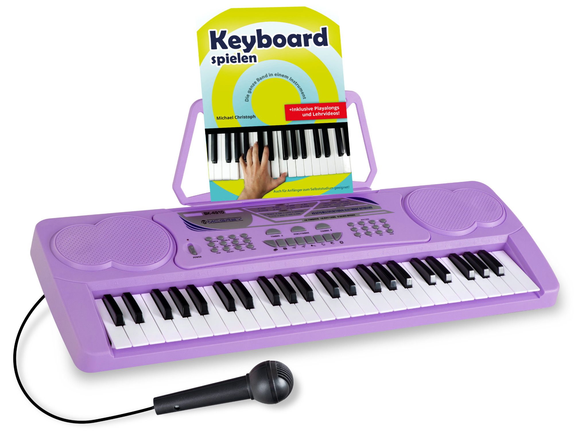 McGrey Home-Keyboard BK-4910 Einsteigerkeyboard mit 49 Tasten und Keyboardschule (Schule-Set, 2-St., inkl. Mikrofon, Notenständer & Schule), mit 16 Sounds, 10 Rhythmen und Lernfunktion