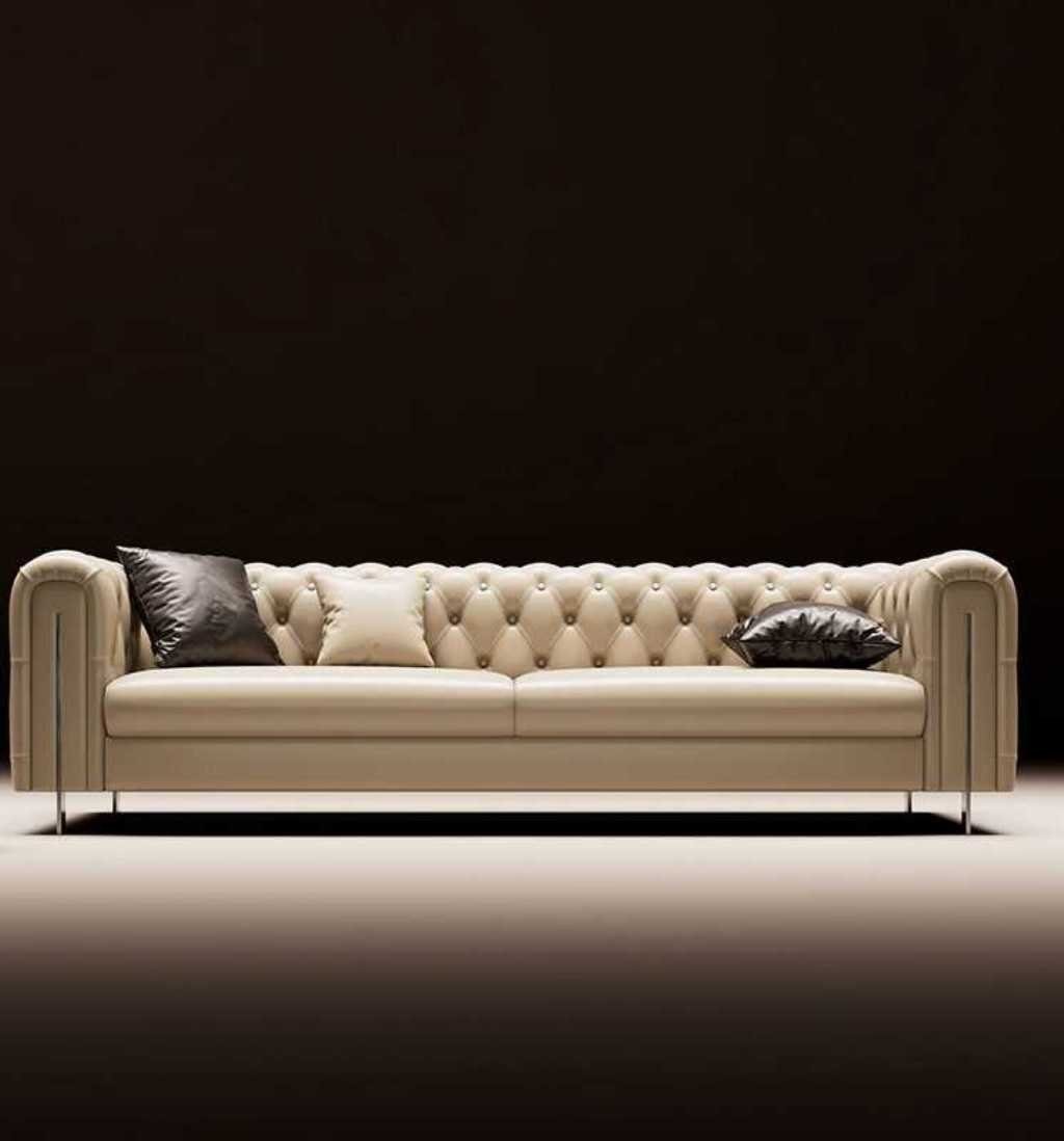 JVmoebel 3-Sitzer Design Klassiker Chesterfield 3 Sitzer Couch Leder Sofas Couchen, 1 Teile, Made in Europa Weiß