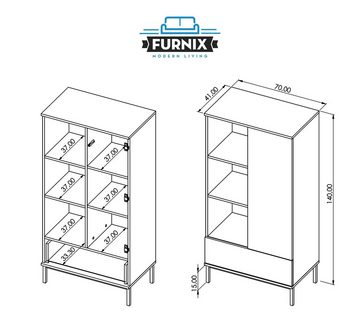 Furnix Vitrine FORSETTI R70 Highboard elegant (Weitere Artikel der Serie finden Sie in unserem Sortiment) 6 Fächer, Schublade, B70 x H140 x T41 cm