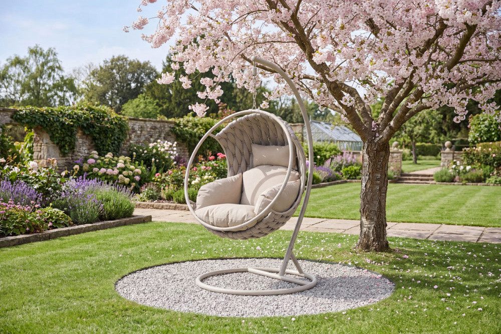 riess-ambiente Hängesessel ROPE greige - Aluminium, Outdoor & Indoor, Kissen, wetterfest, modern (Einzelartikel, 1-St), Lounge-Sessel aus Polyrattan - ideal für Garten, Terrasse oder Balkon